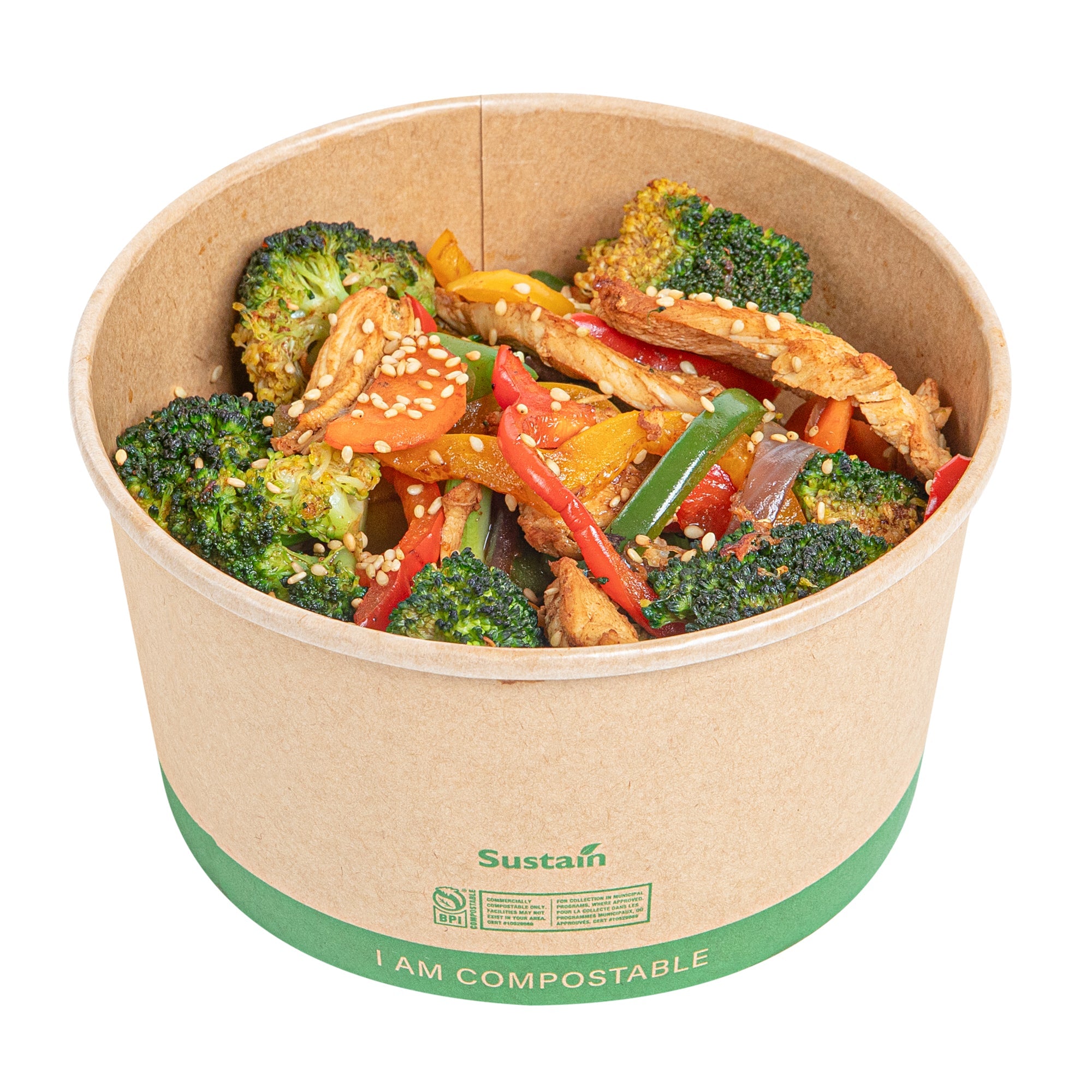 Sustain 34 oz Round Kraft Paper Take Out Container - Compostable - 5 3/4" x 5 3/4" x 3 1/4" - 50 count box