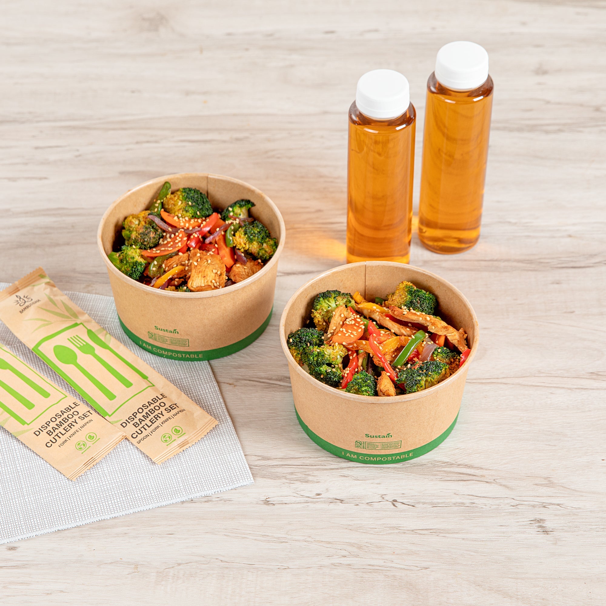Sustain 34 oz Round Kraft Paper Take Out Container - Compostable - 5 3/4" x 5 3/4" x 3 1/4" - 50 count box