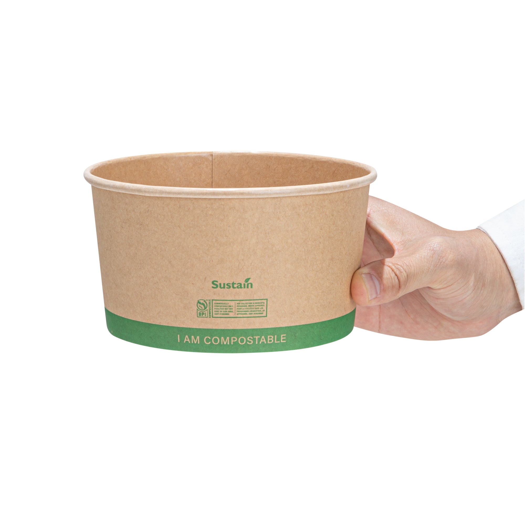 Sustain 34 oz Round Kraft Paper Take Out Container - Compostable - 5 3/4" x 5 3/4" x 3 1/4" - 50 count box
