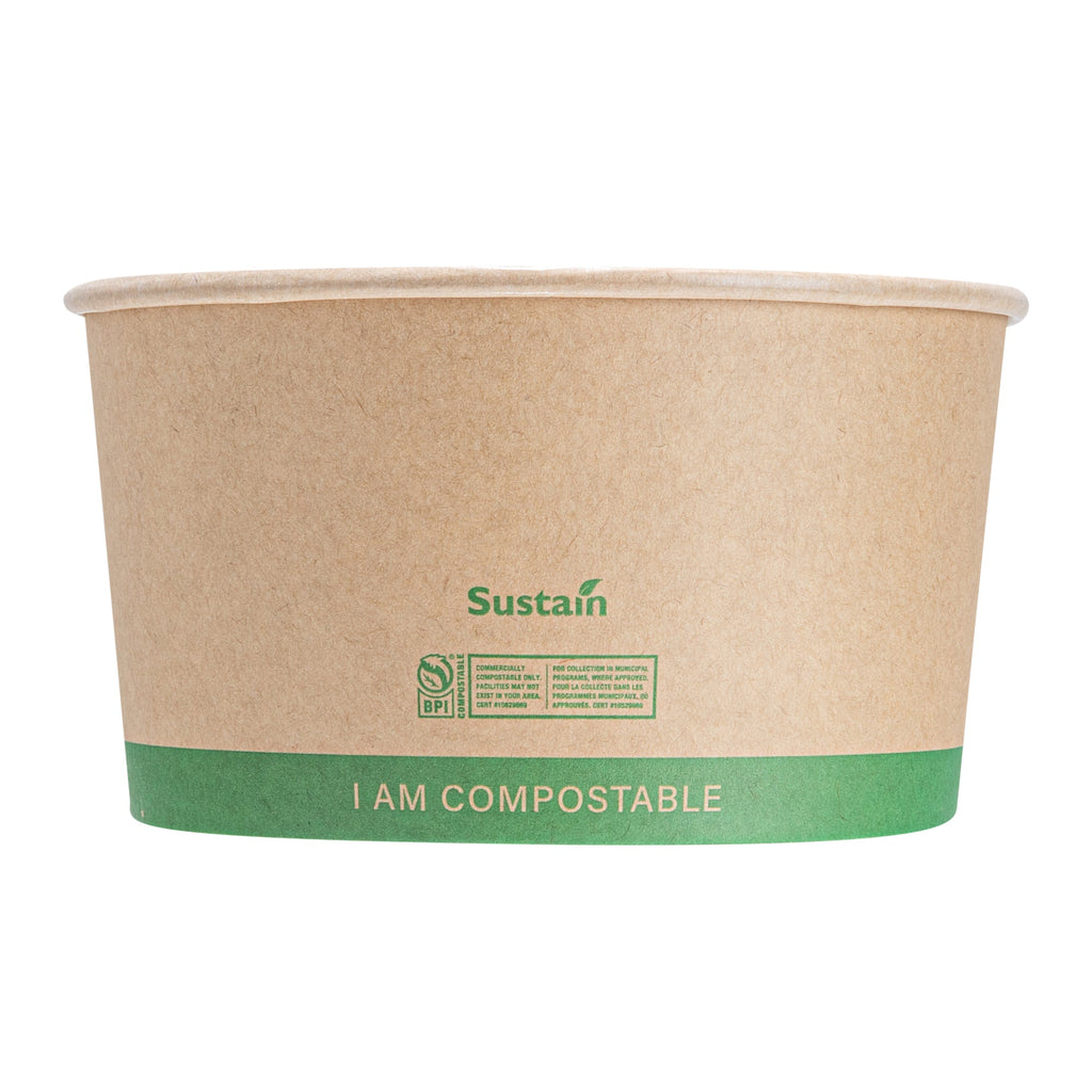 Sustain 34 oz Round Kraft Paper Take Out Container - Compostable - 5 3/4" x 5 3/4" x 3 1/4" - 50 count box