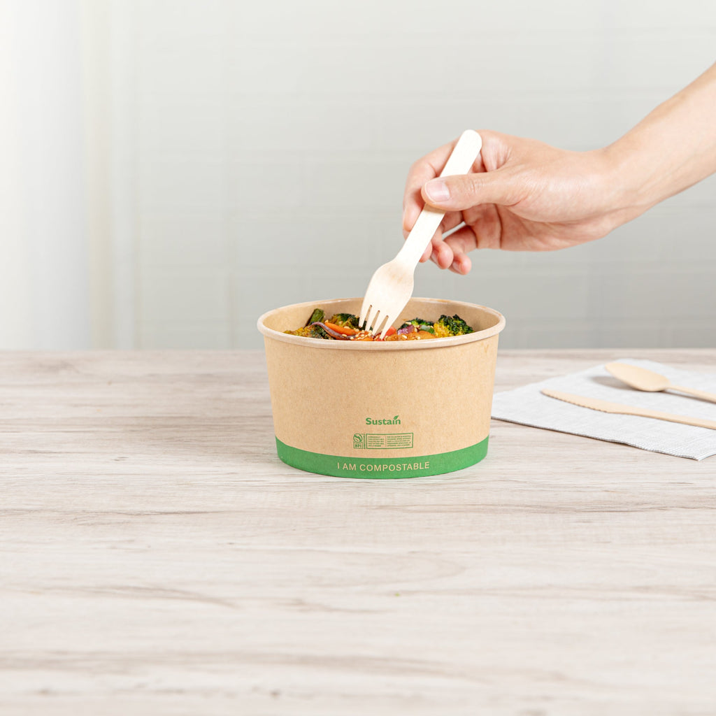 Sustain 34 oz Round Kraft Paper Take Out Container - Compostable - 5 3/4" x 5 3/4" x 3 1/4" - 50 count box