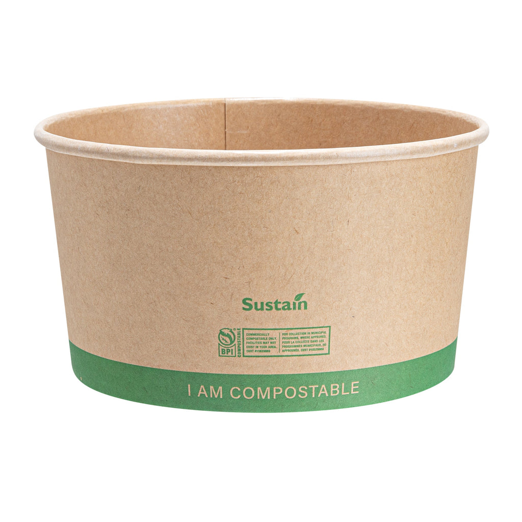 Sustain 34 oz Round Kraft Paper Take Out Container - Compostable - 5 3/4" x 5 3/4" x 3 1/4" - 200 count box