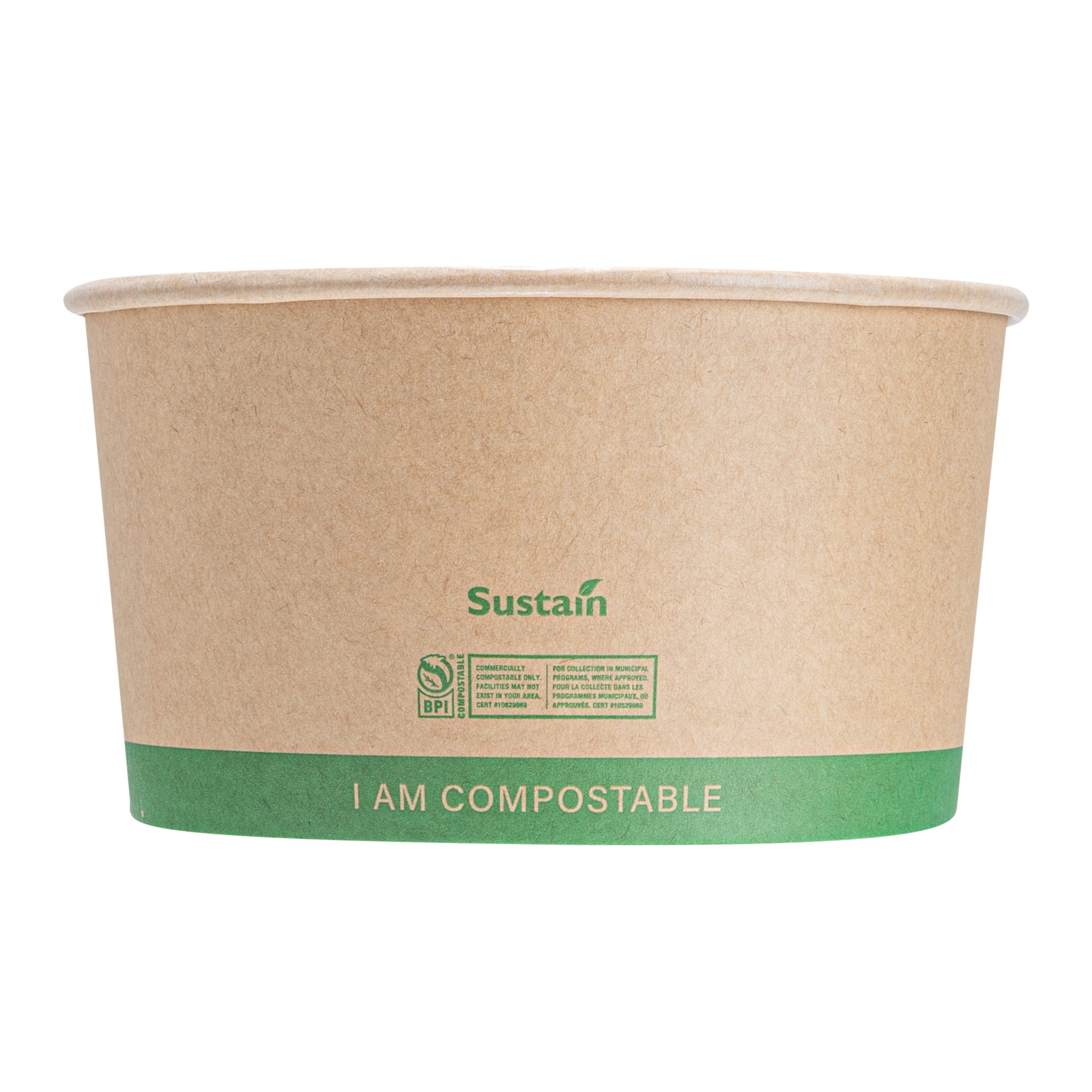 Sustain 34 oz Round Kraft Paper Take Out Container - Compostable - 5 3/4" x 5 3/4" x 3 1/4" - 200 count box
