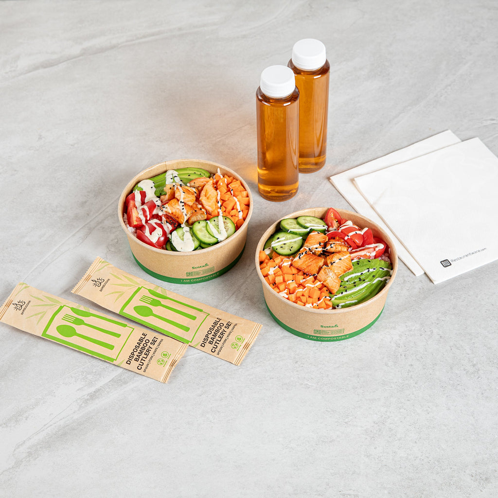 Sustain 37 oz Round Kraft Paper Take Out Container - Compostable - 6 1/2" x 6 1/2" x 2 1/2" - 200 count box