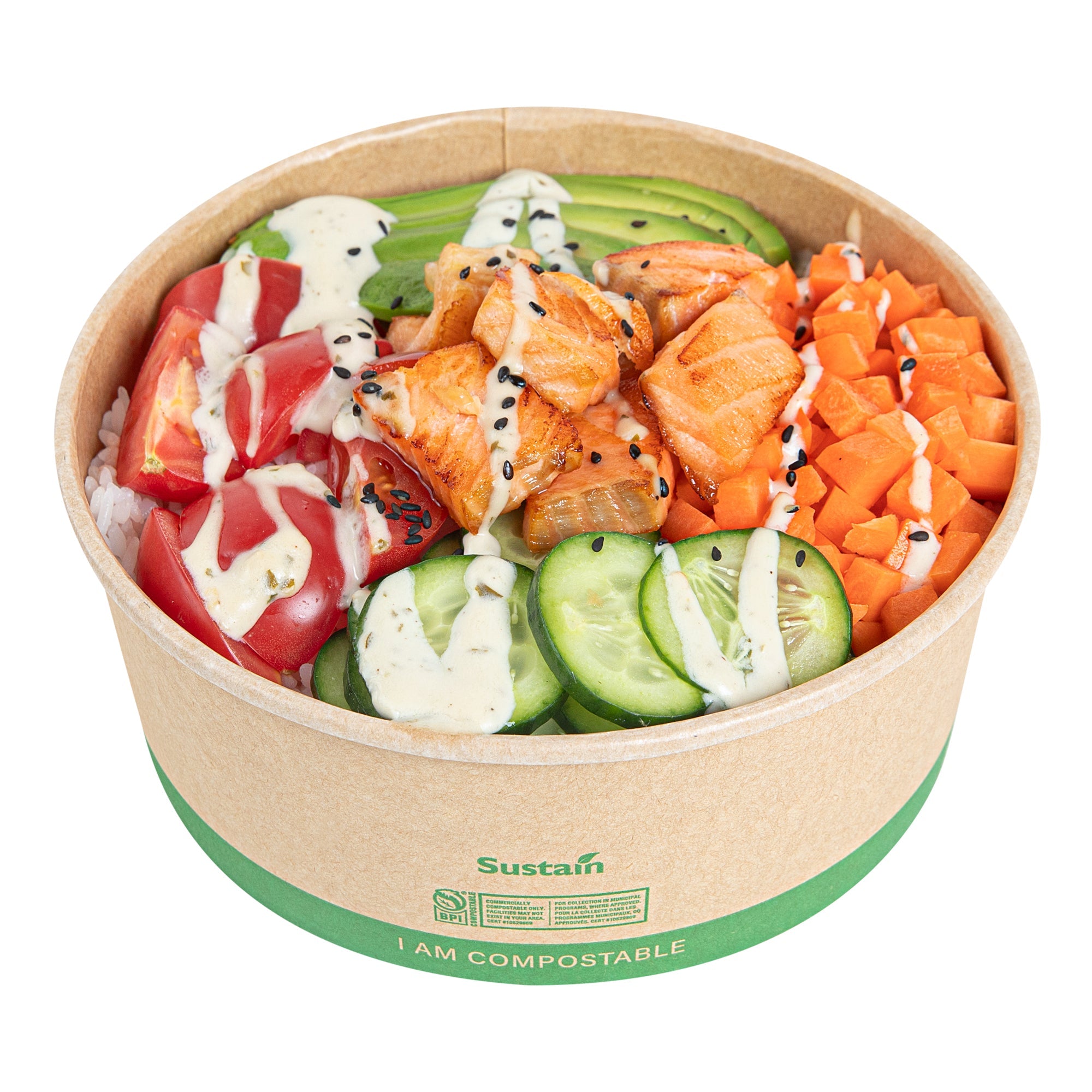 Sustain 37 oz Round Kraft Paper Take Out Container - Compostable - 6 1/2" x 6 1/2" x 2 1/2" - 50 count box