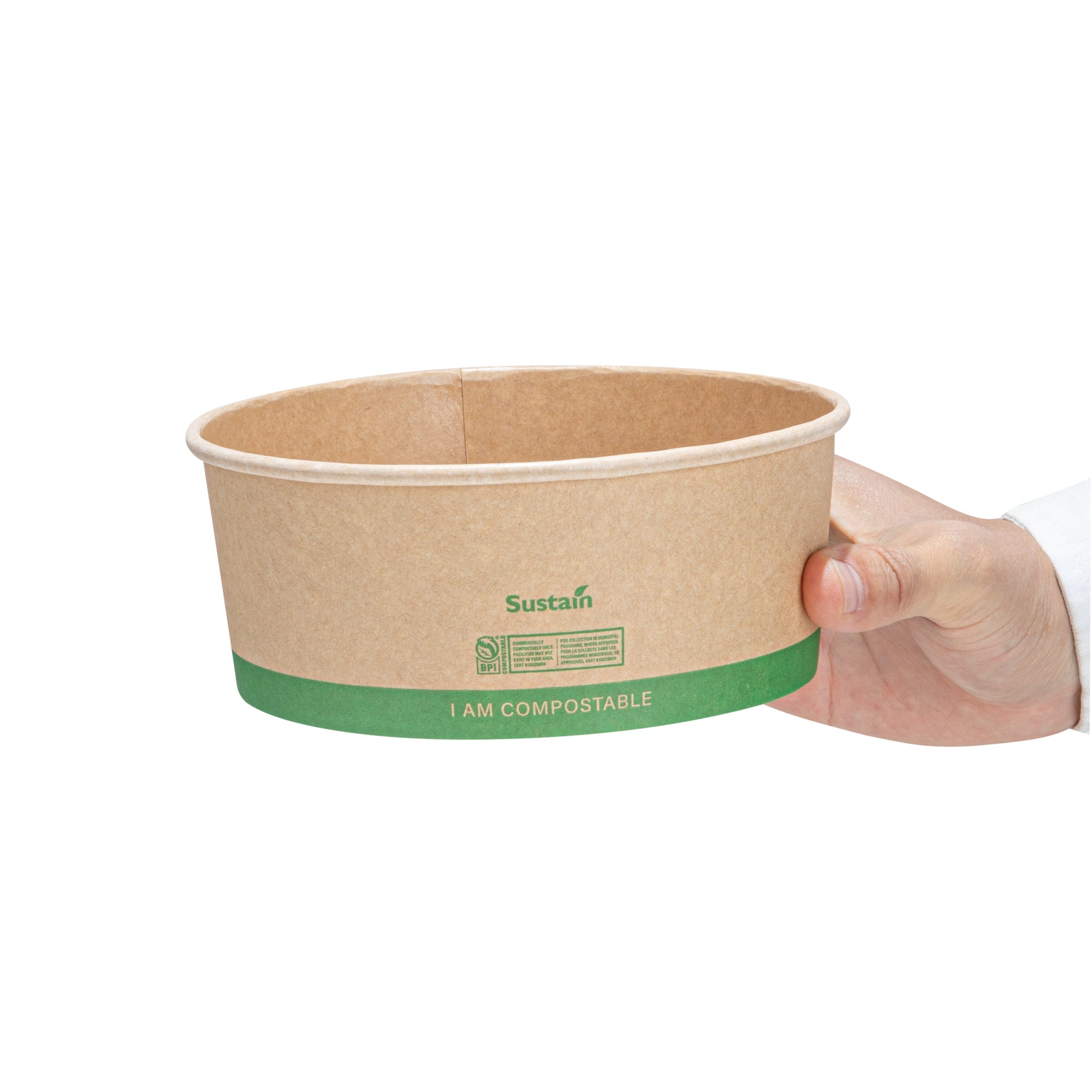 Sustain 37 oz Round Kraft Paper Take Out Container - Compostable - 6 1/2" x 6 1/2" x 2 1/2" - 50 count box