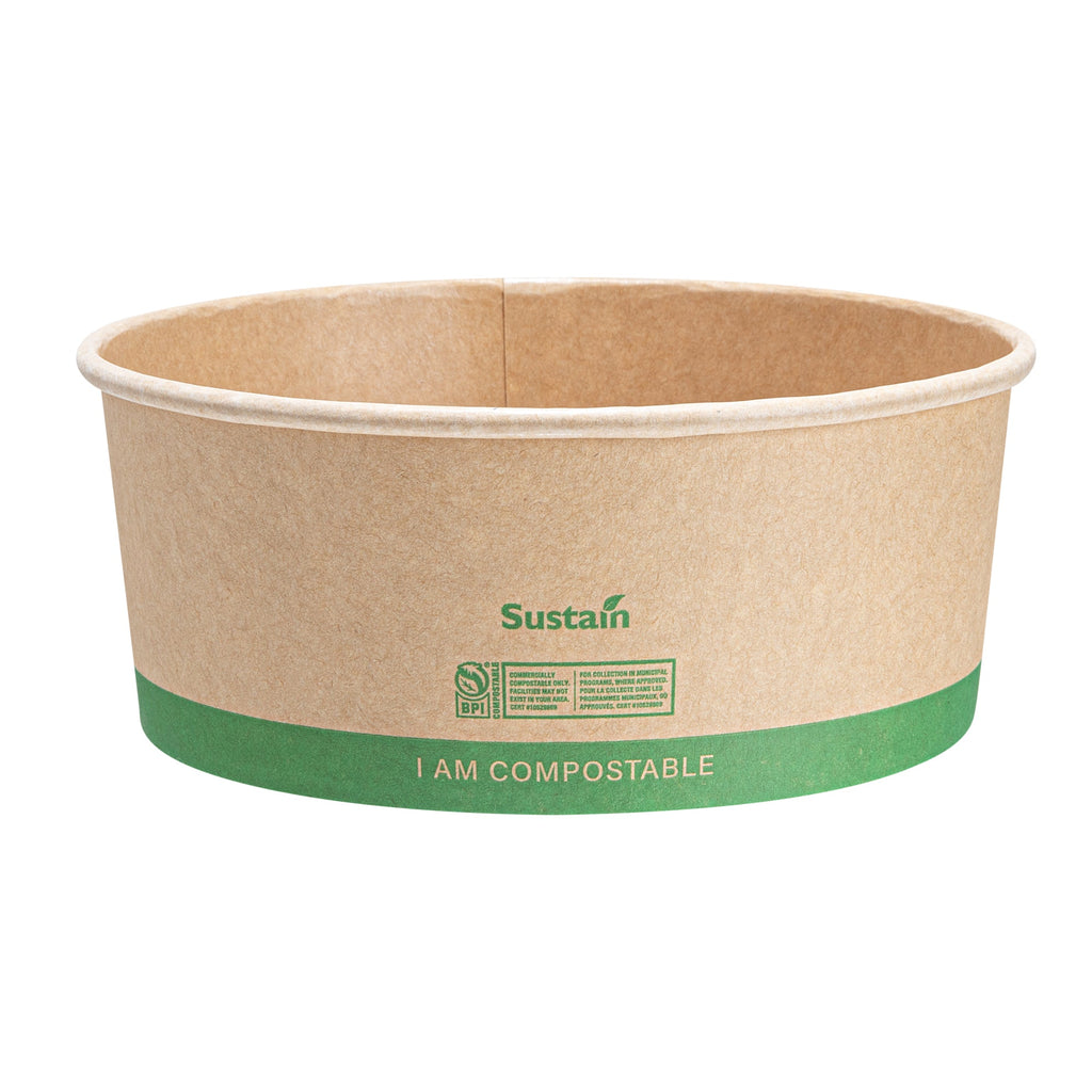 Sustain 37 oz Round Kraft Paper Take Out Container - Compostable - 6 1/2" x 6 1/2" x 2 1/2" - 50 count box