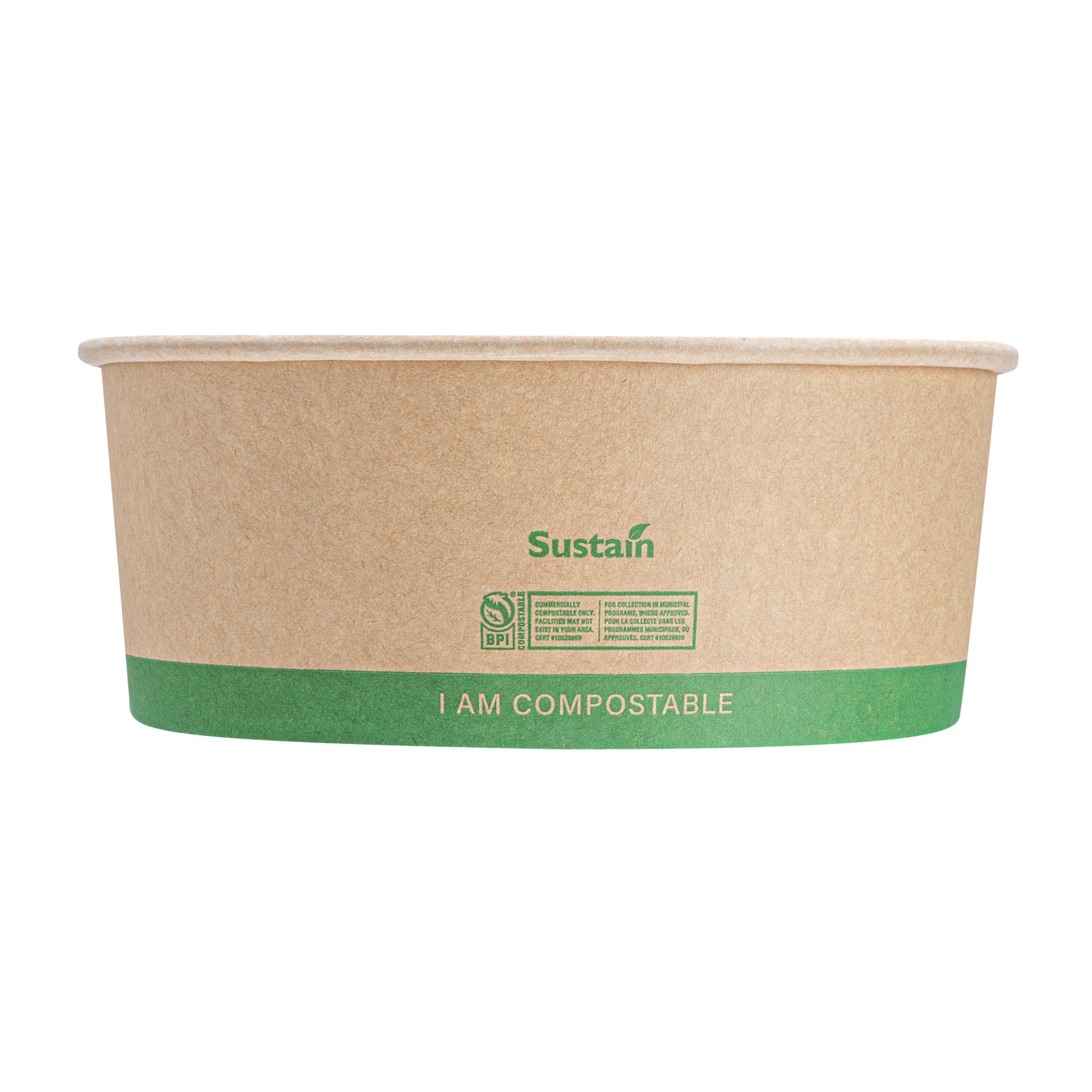Sustain 37 oz Round Kraft Paper Take Out Container - Compostable - 6 1/2" x 6 1/2" x 2 1/2" - 50 count box