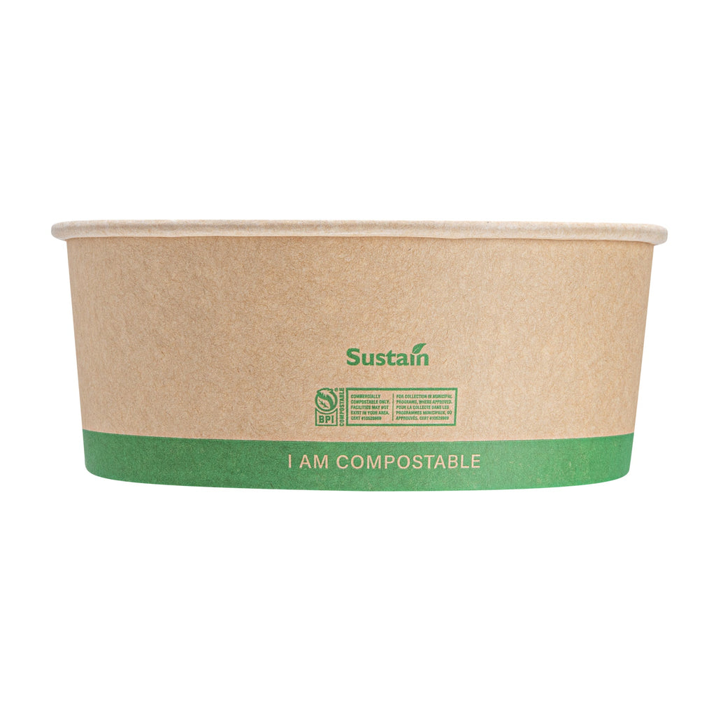 Sustain 37 oz Round Kraft Paper Take Out Container - Compostable - 6 1/2" x 6 1/2" x 2 1/2" - 200 count box