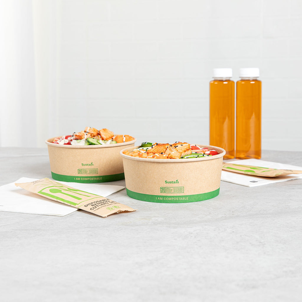 Sustain 37 oz Round Kraft Paper Take Out Container - Compostable - 6 1/2" x 6 1/2" x 2 1/2" - 200 count box