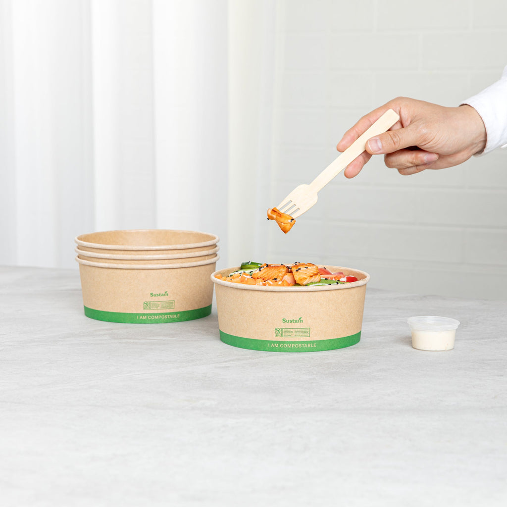 Sustain 37 oz Round Kraft Paper Take Out Container - Compostable - 6 1/2" x 6 1/2" x 2 1/2" - 200 count box