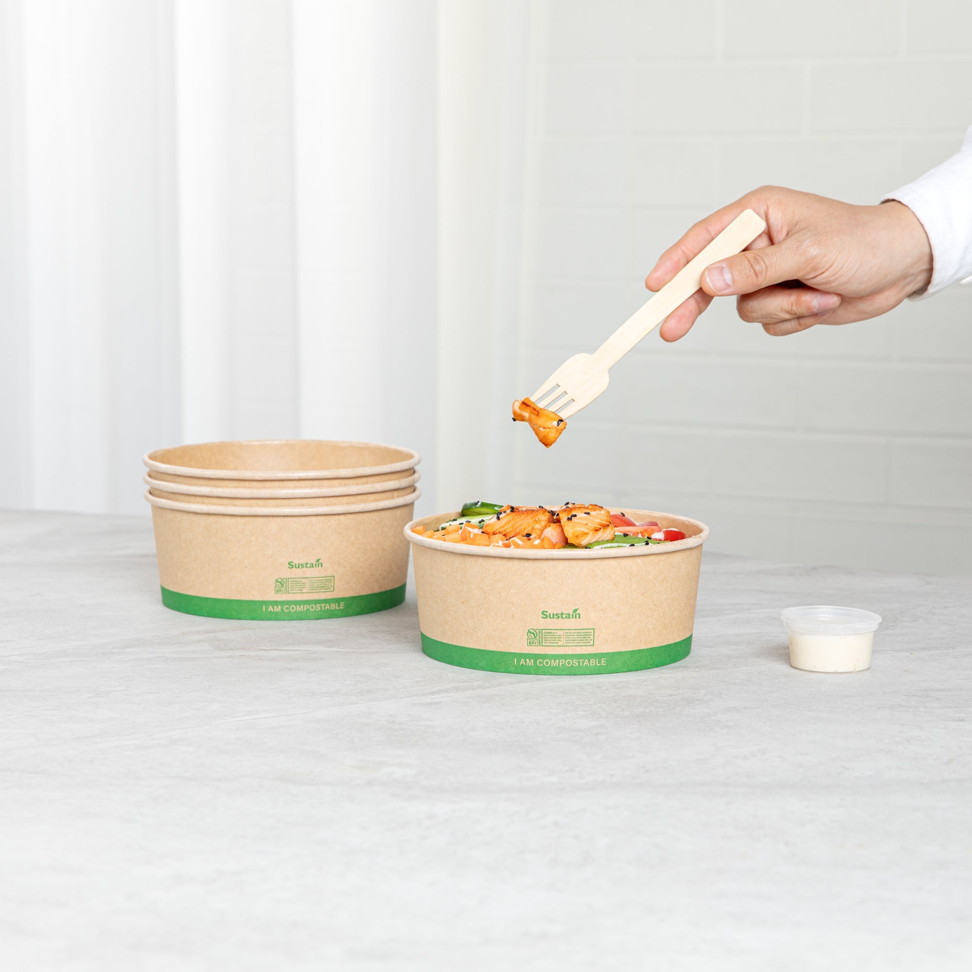 Sustain 37 oz Round Kraft Paper Take Out Container - Compostable - 6 1/2" x 6 1/2" x 2 1/2" - 200 count box