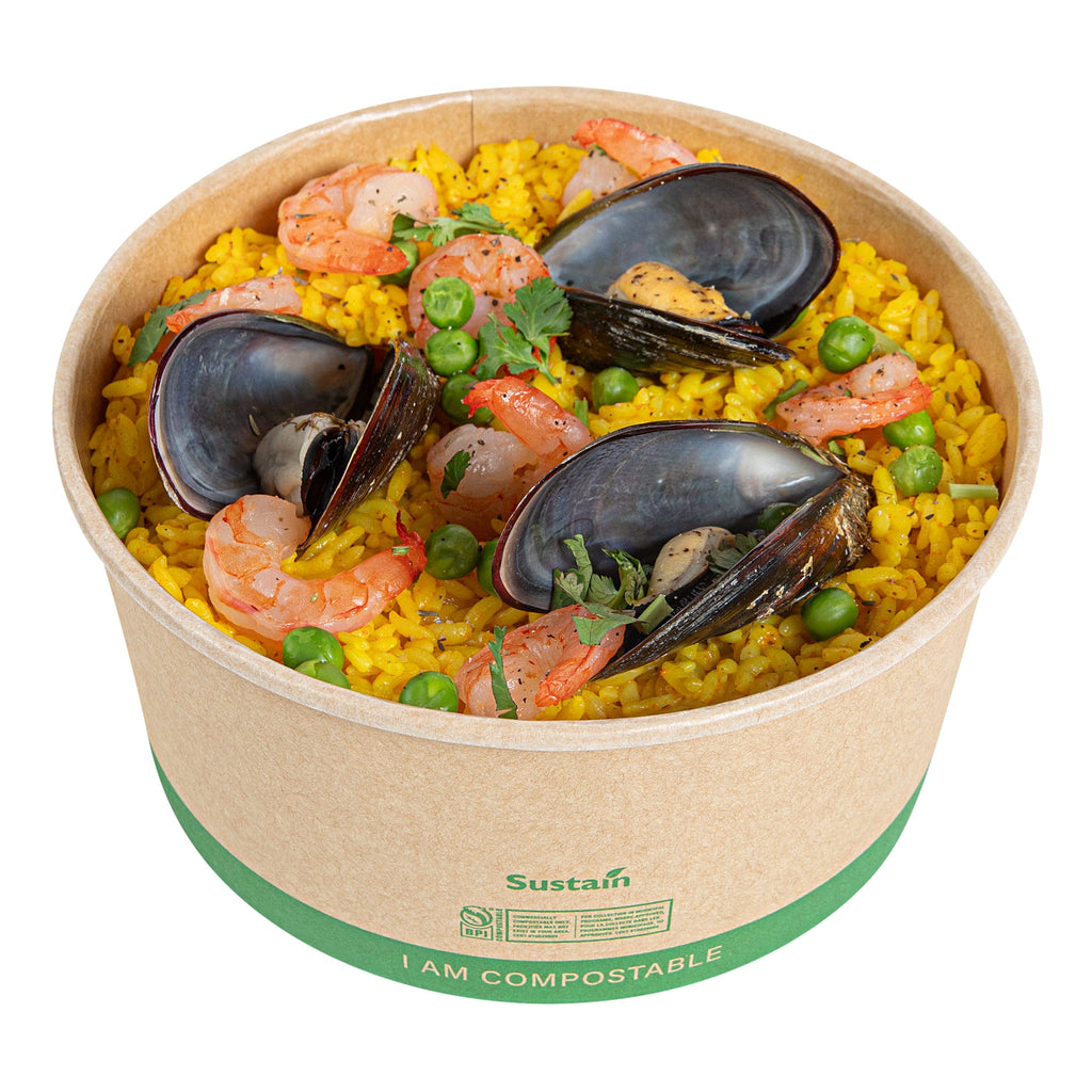 Sustain 44 oz Round Kraft Paper Take Out Container - Compostable - 6 1/2" x 6 1/2" x 3" - 200 count box