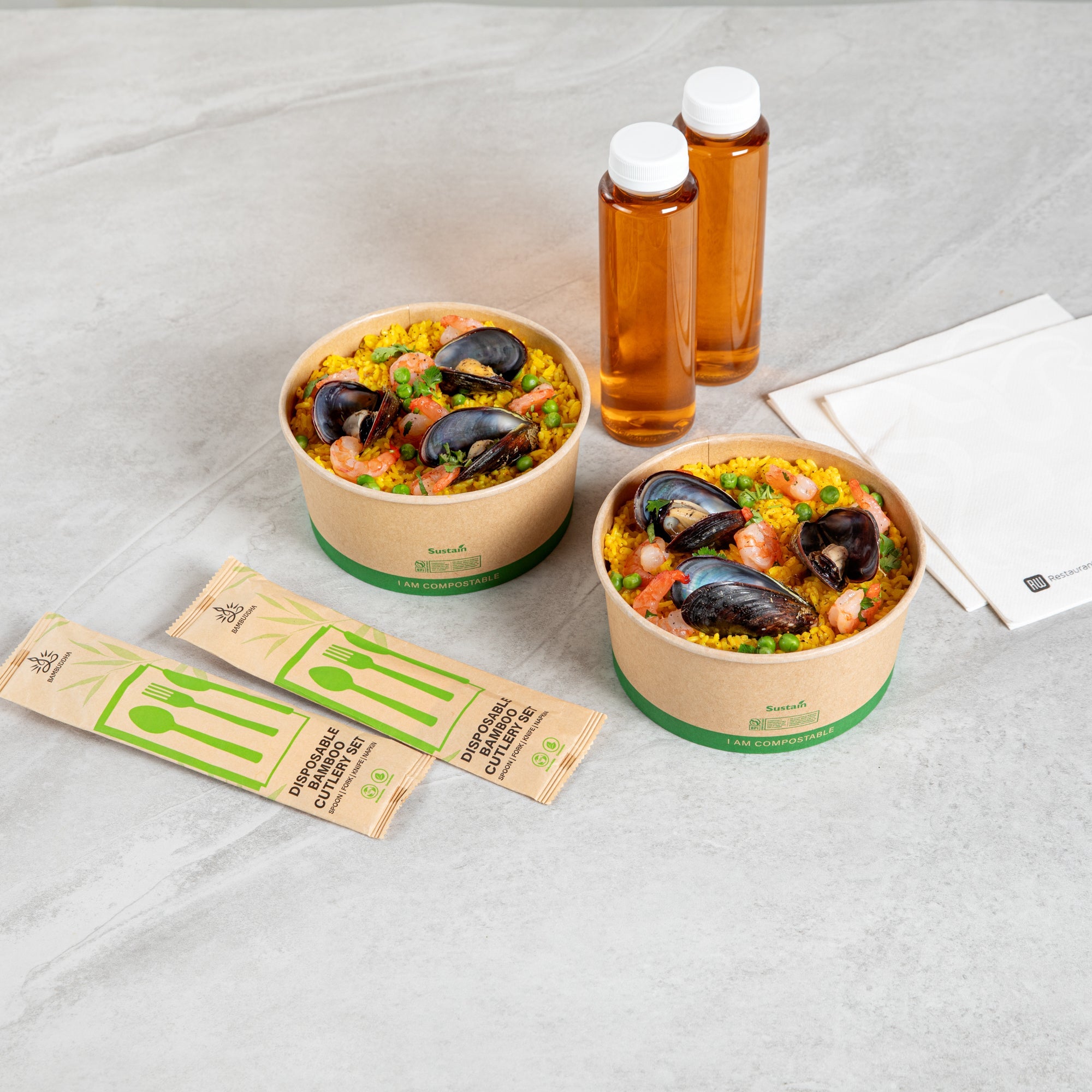 Sustain 44 oz Round Kraft Paper Take Out Container - Compostable - 6 1/2" x 6 1/2" x 3" - 50 count box