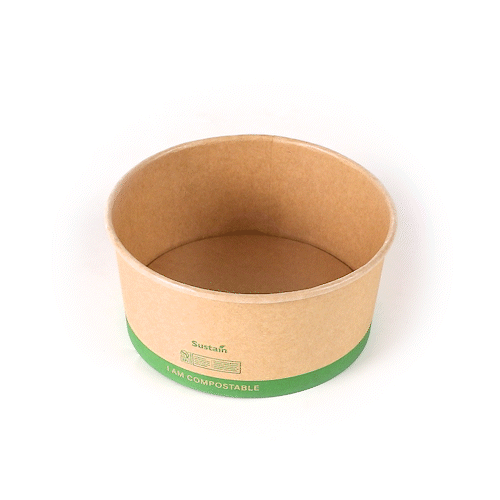 Sustain 44 oz Round Kraft Paper Take Out Container - Compostable - 6 1/2" x 6 1/2" x 3" - 50 count box