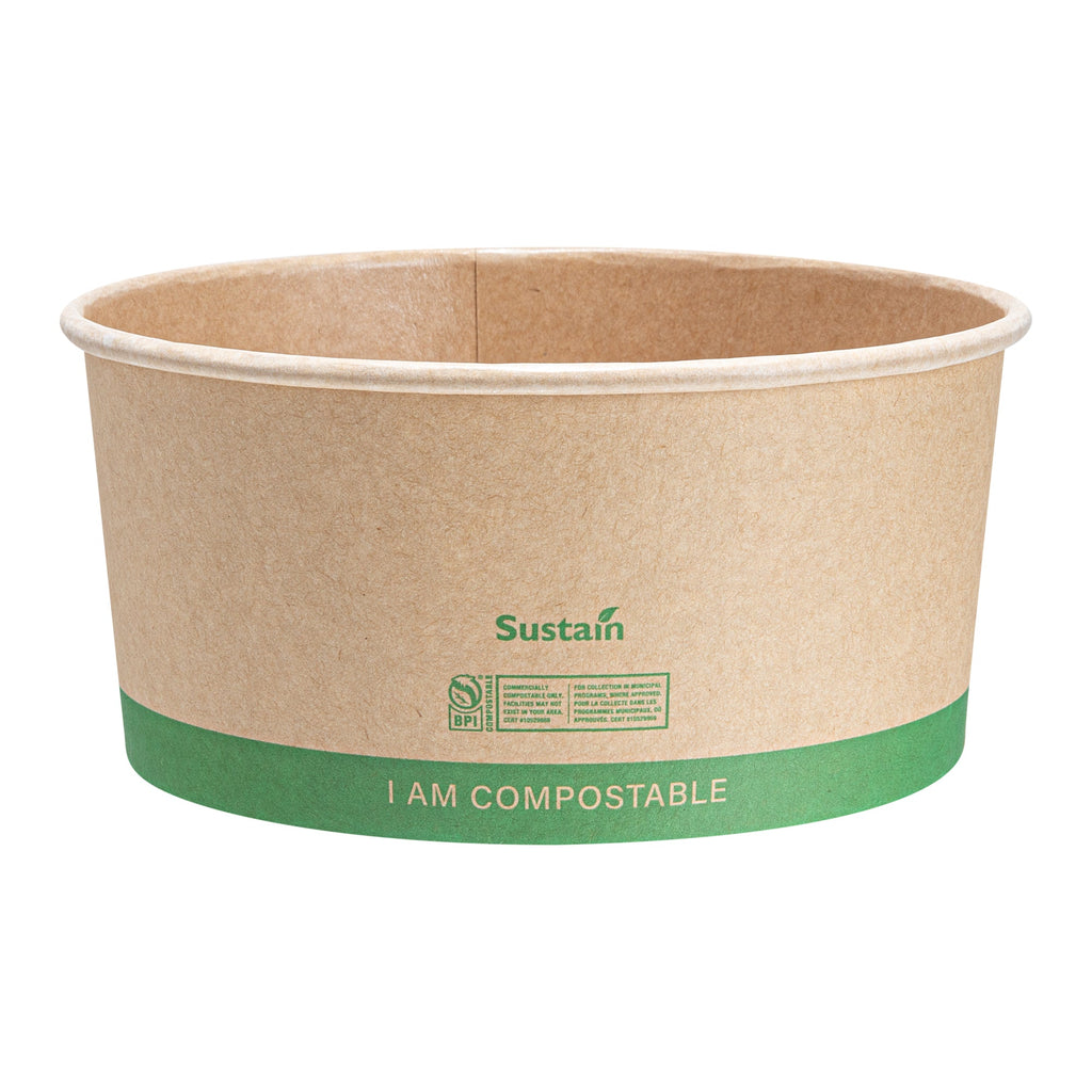 Sustain 44 oz Round Kraft Paper Take Out Container - Compostable - 6 1/2" x 6 1/2" x 3" - 50 count box