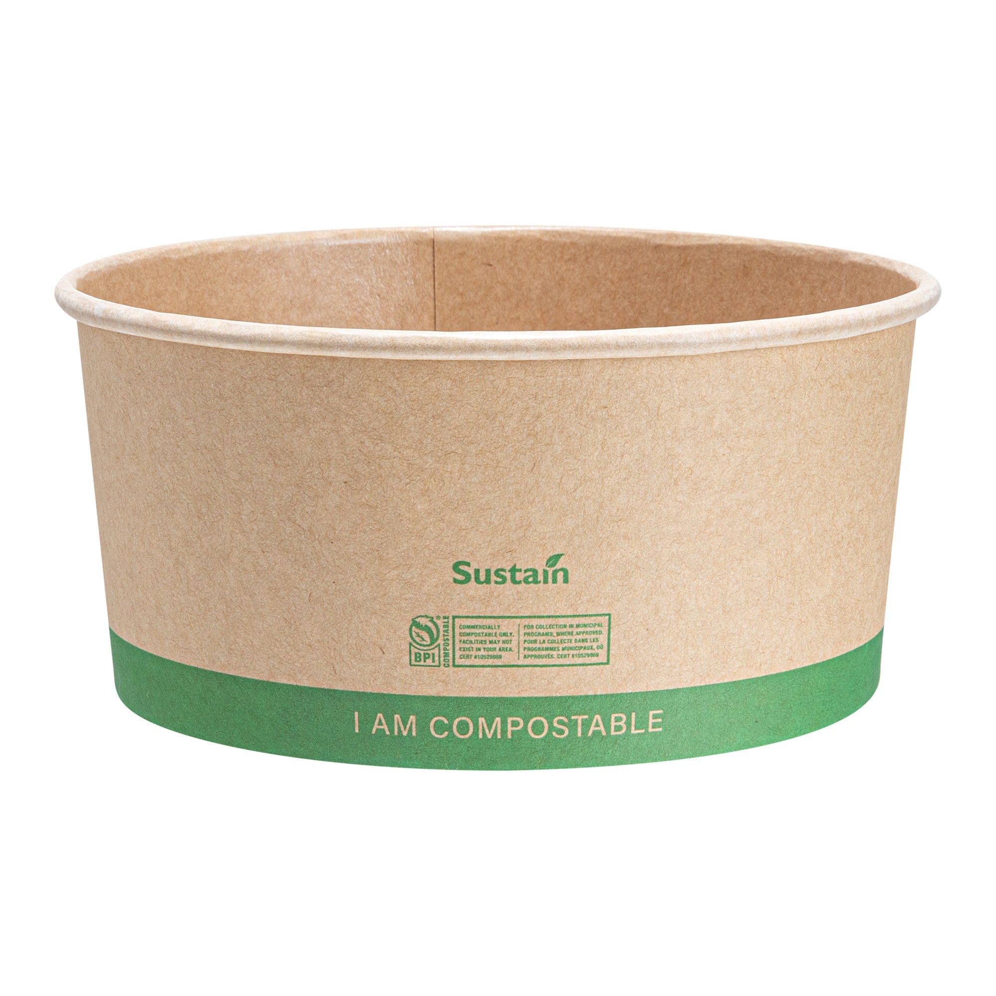 Sustain 44 oz Round Kraft Paper Take Out Container - Compostable - 6 1/2" x 6 1/2" x 3" - 50 count box