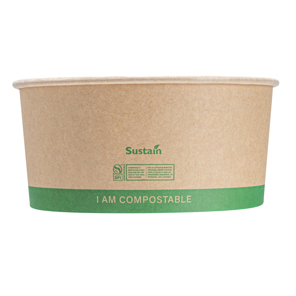 Sustain 44 oz Round Kraft Paper Take Out Container - Compostable - 6 1/2" x 6 1/2" x 3" - 50 count box