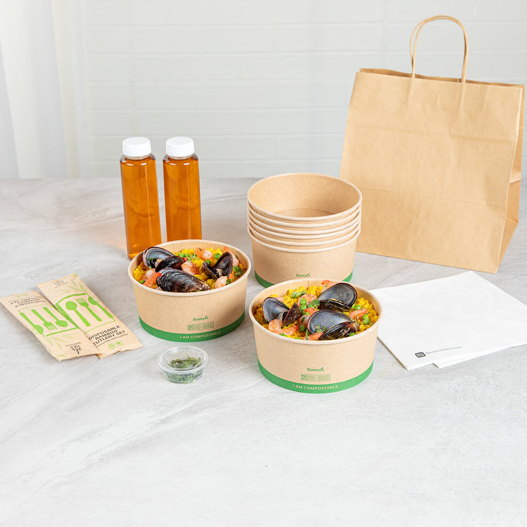 Sustain 44 oz Round Kraft Paper Take Out Container - Compostable - 6 1/2" x 6 1/2" x 3" - 50 count box