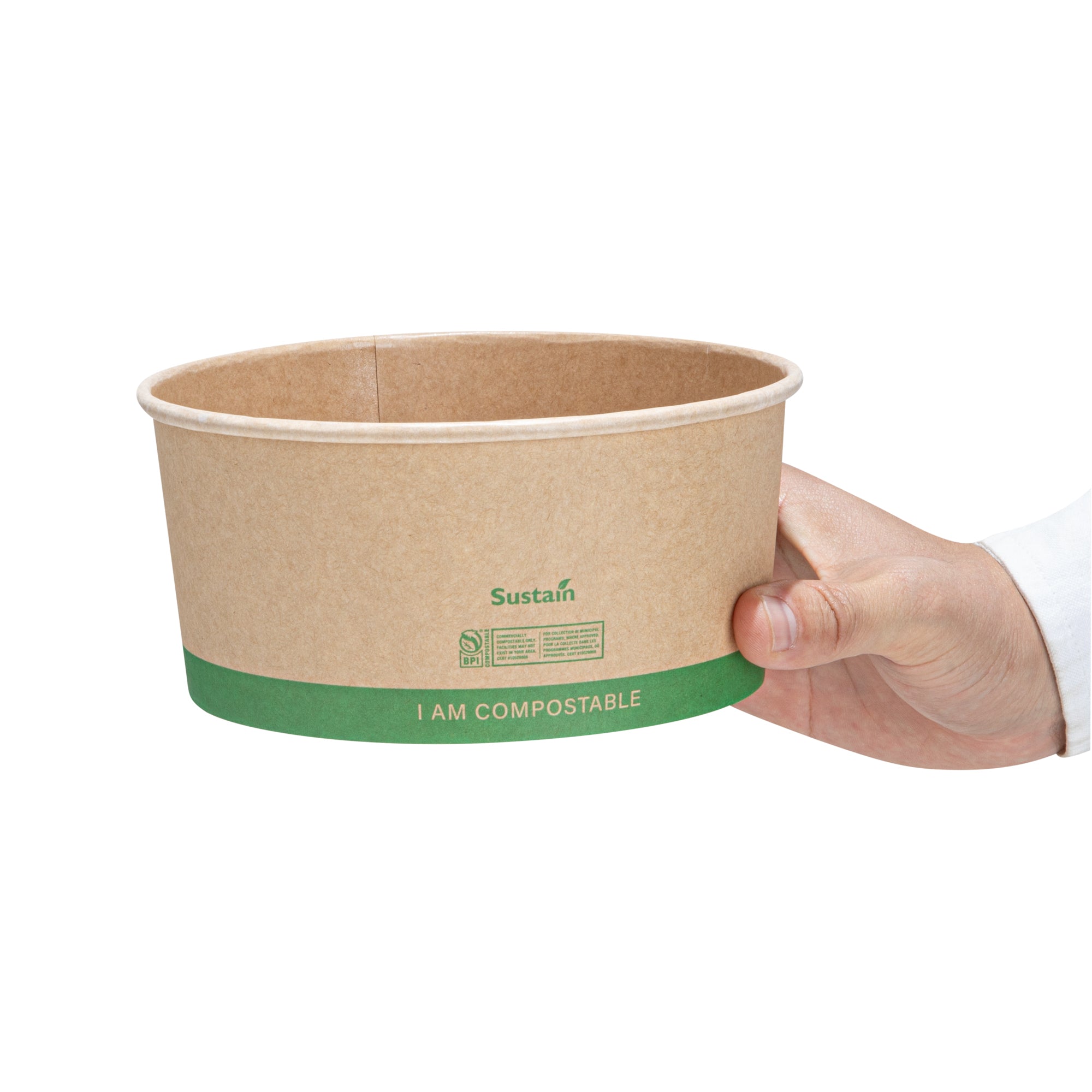 Sustain 44 oz Round Kraft Paper Take Out Container - Compostable - 6 1/2" x 6 1/2" x 3" - 200 count box