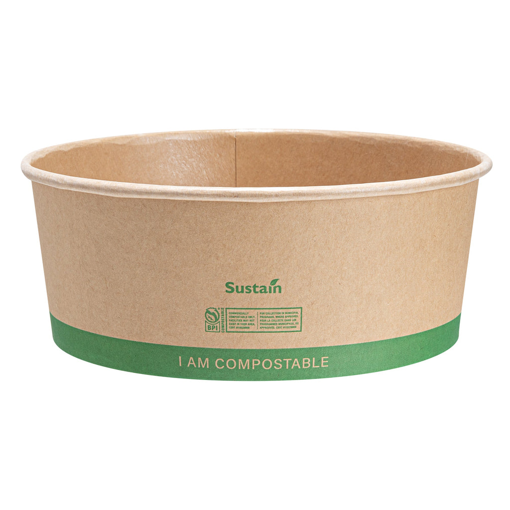 Sustain 50 oz Round Kraft Paper Take Out Container - Compostable - 7 1/4" x 7 1/4" x 2 3/4" - 50 count box