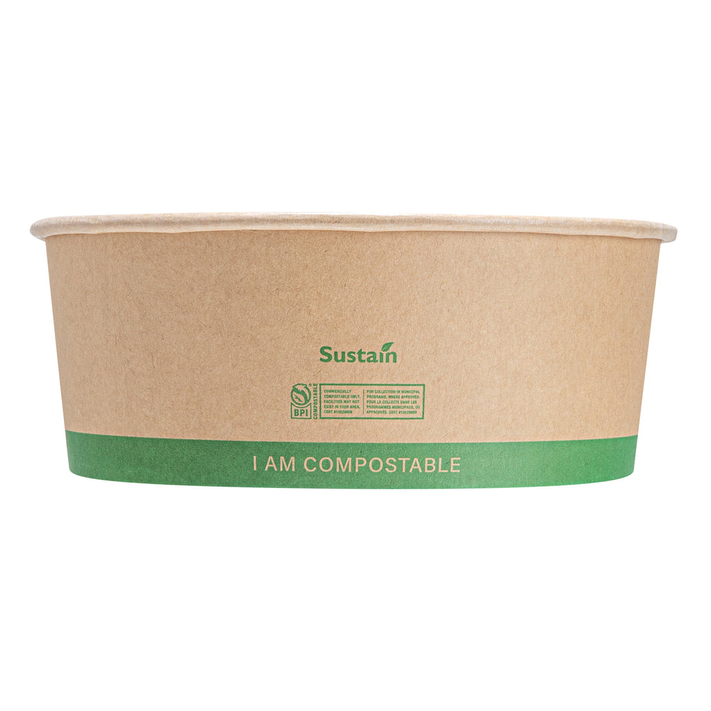 Sustain 50 oz Round Kraft Paper Take Out Container - Compostable - 7 1/4" x 7 1/4" x 2 3/4" - 50 count box