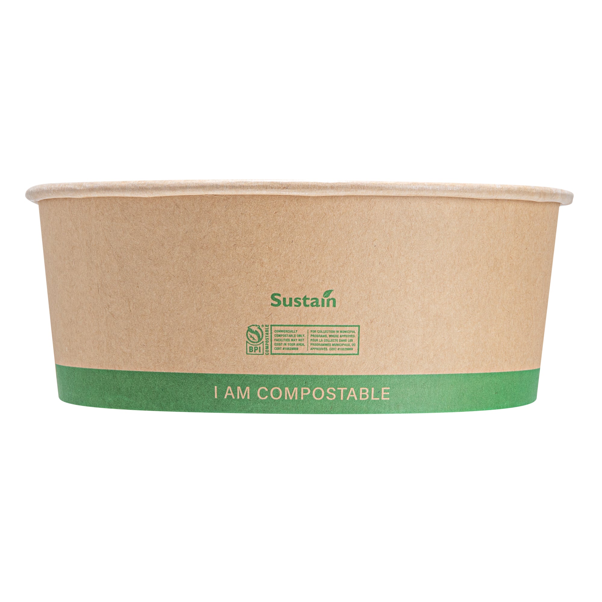 Sustain 50 oz Round Kraft Paper Take Out Container - Compostable - 7 1/4" x 7 1/4" x 2 3/4" - 50 count box