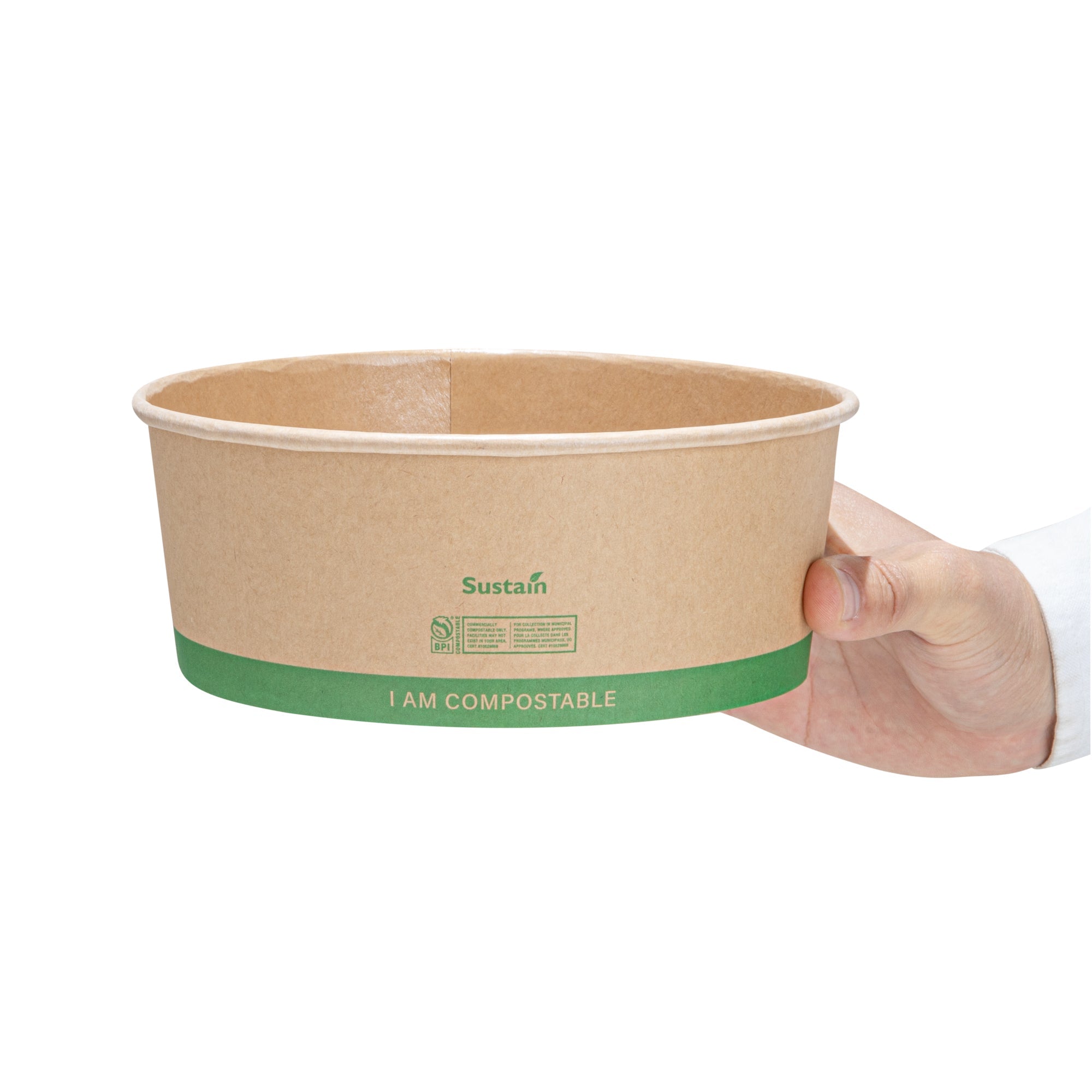 Sustain 50 oz Round Kraft Paper Take Out Container - Compostable - 7 1/4" x 7 1/4" x 2 3/4" - 200 count box