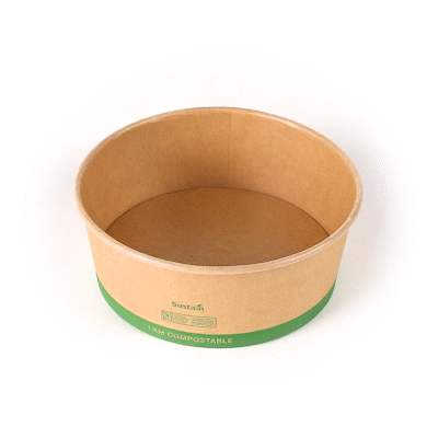 Sustain 50 oz Round Kraft Paper Take Out Container - Compostable - 7 1/4" x 7 1/4" x 2 3/4" - 200 count box