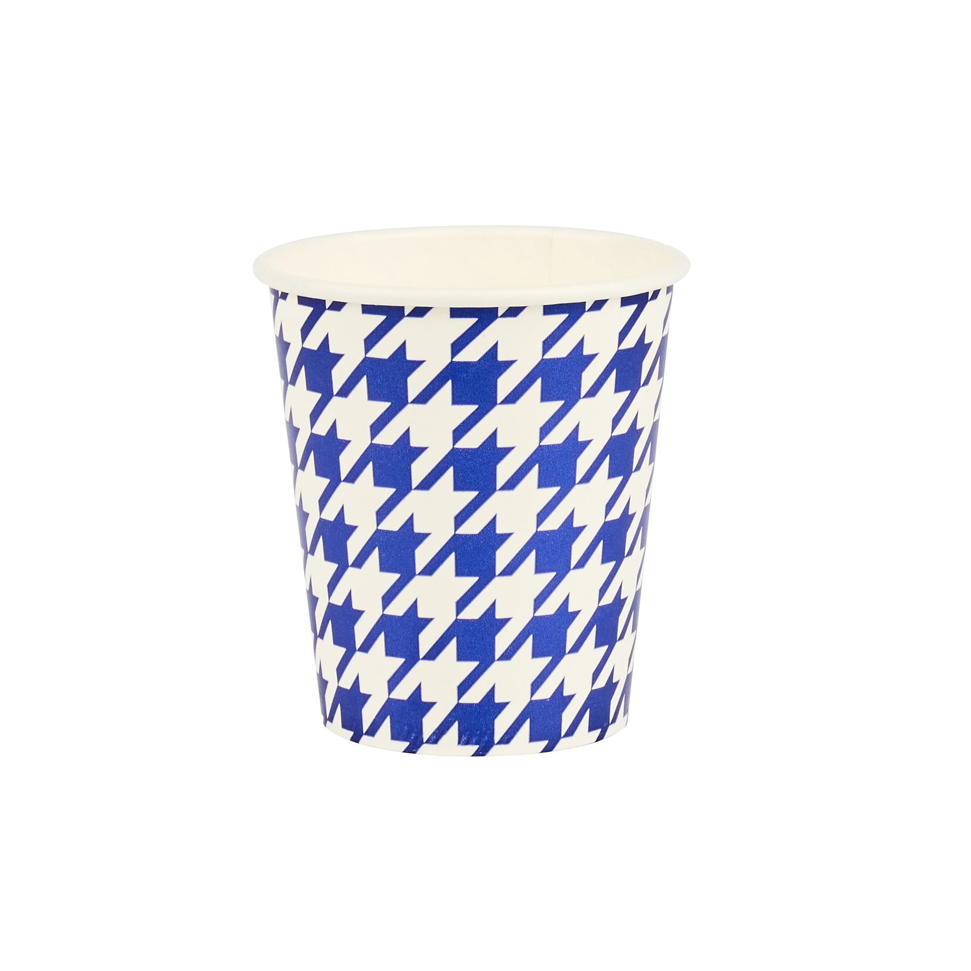 Chef 101 7 oz Round Blue Houndstooth Paper Cold Cup - 2 3/4" x 2 3/4" x 3" - 25 count box