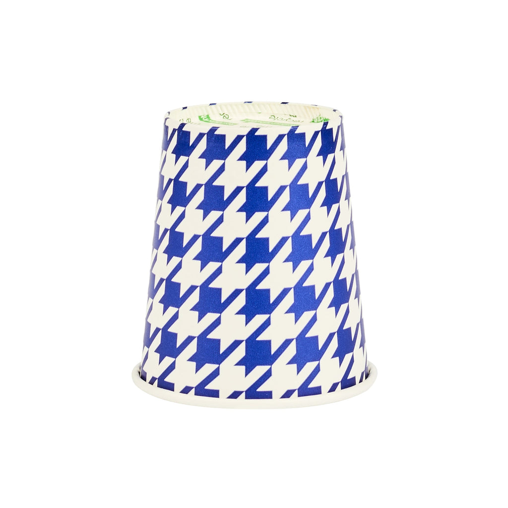 Chef 101 7 oz Round Blue Houndstooth Paper Cold Cup - 2 3/4" x 2 3/4" x 3" - 25 count box