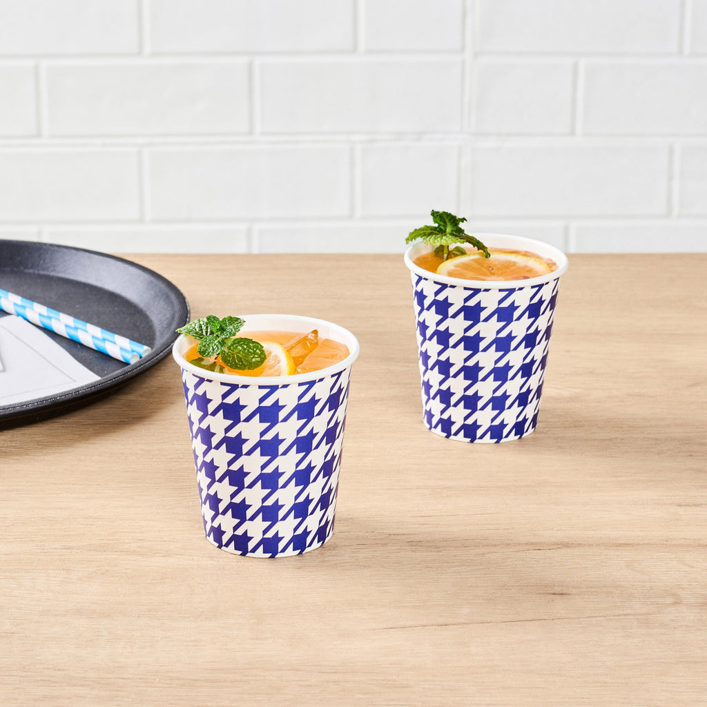 Chef 101 7 oz Round Blue Houndstooth Paper Cold Cup - 2 3/4" x 2 3/4" x 3" - 500 count box