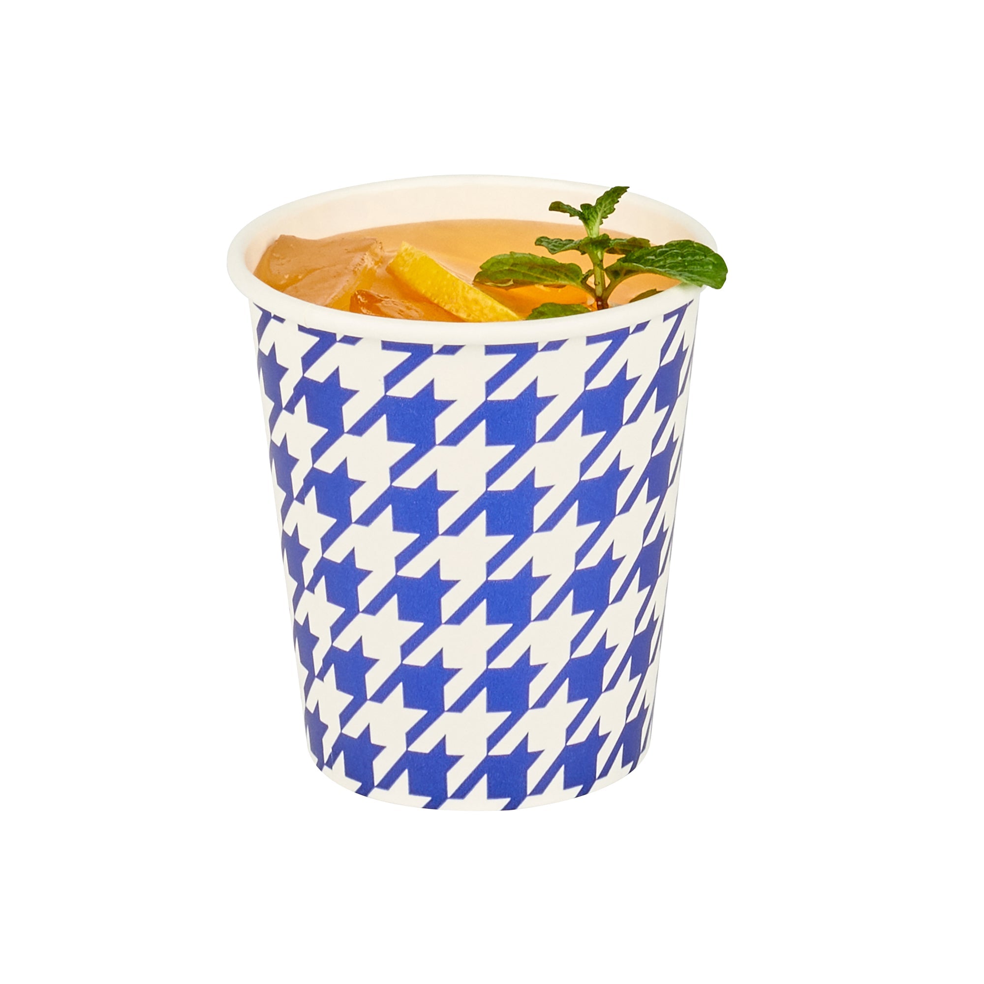 Chef 101 7 oz Round Blue Houndstooth Paper Cold Cup - 2 3/4" x 2 3/4" x 3" - 500 count box