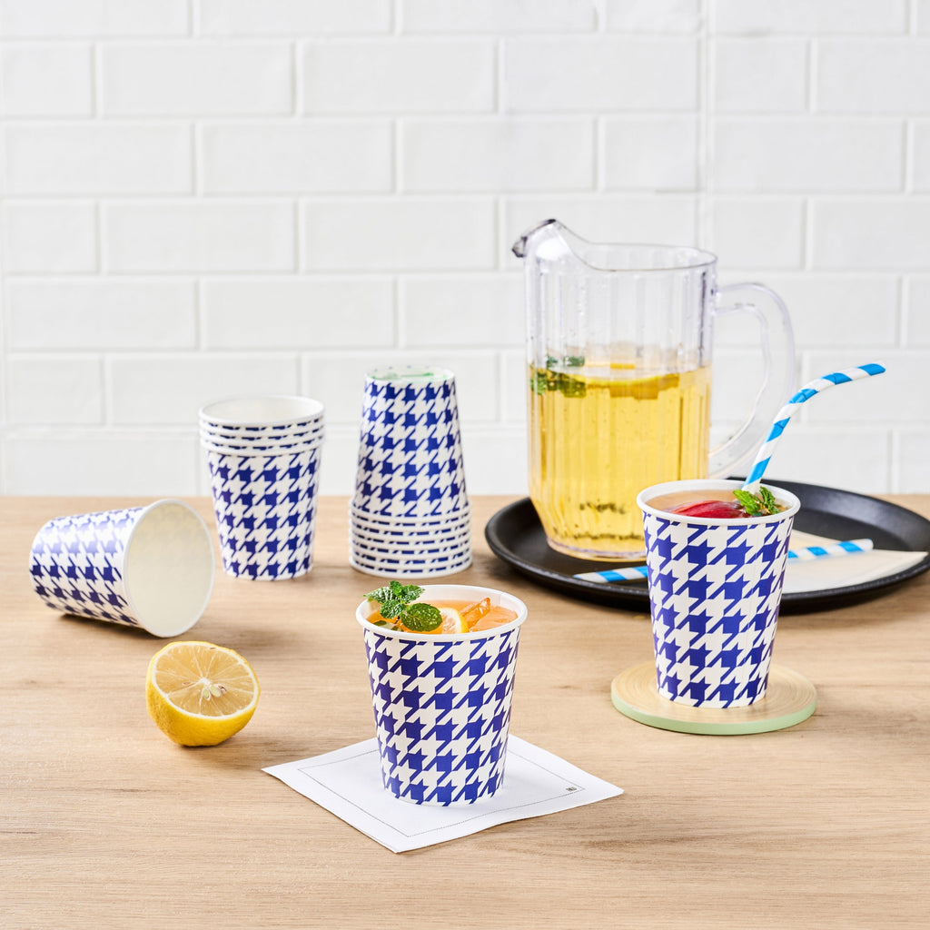 Chef 101 7 oz Round Blue Houndstooth Paper Cold Cup - 2 3/4" x 2 3/4" x 3" - 500 count box