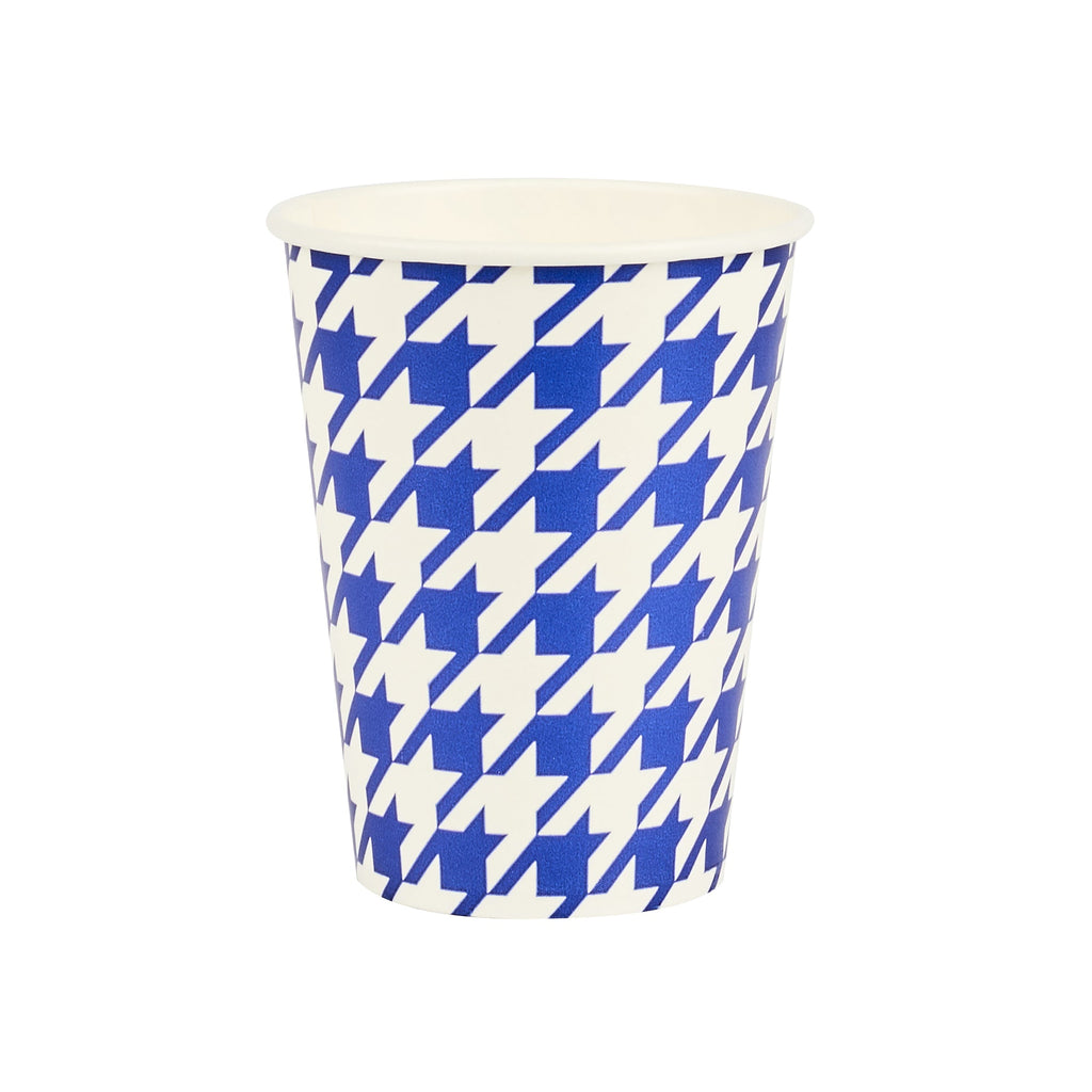 Chef 101 9 oz Round Blue Houndstooth Paper Cold Cup - 3" x 3" x 3 3/4" - 25 count box