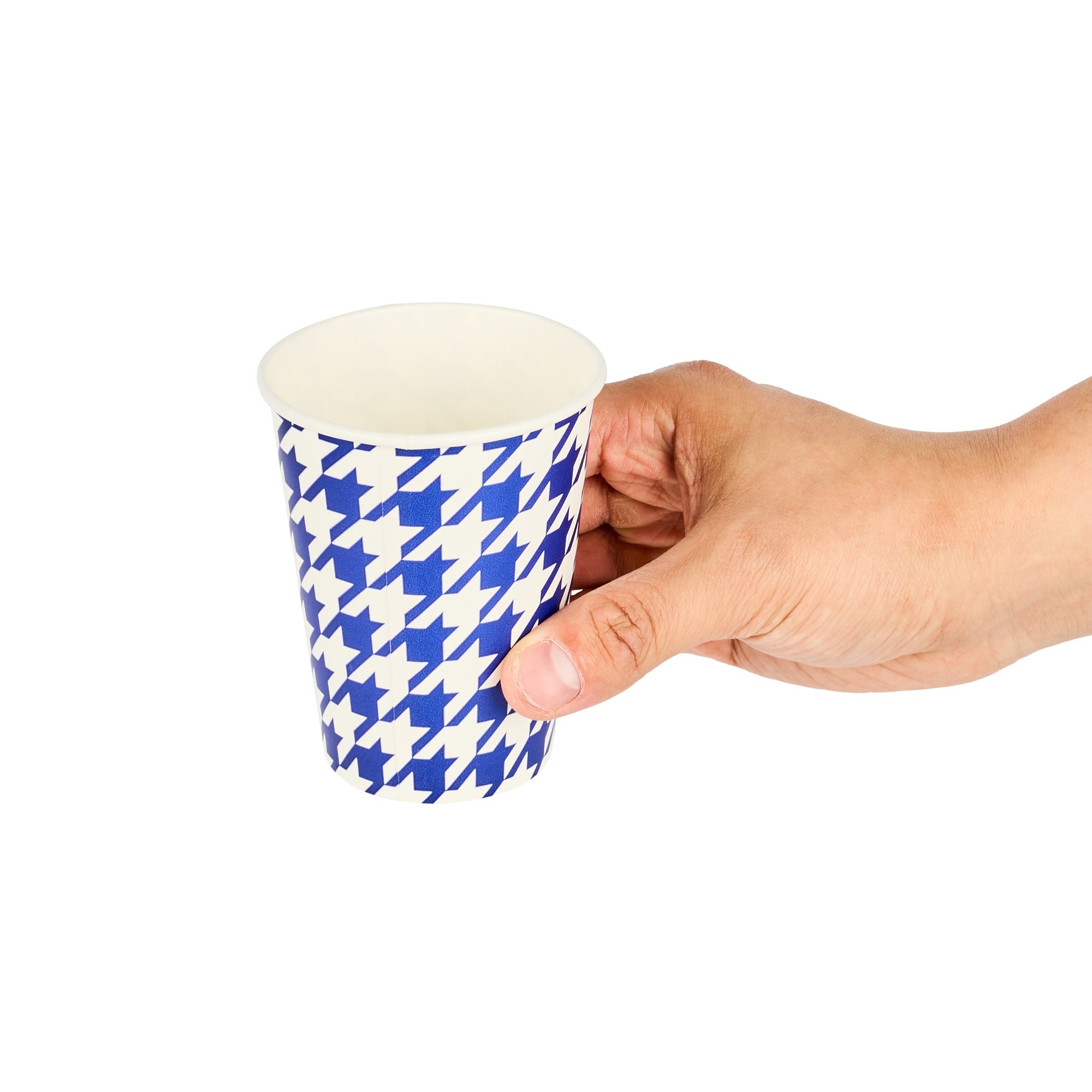Chef 101 9 oz Round Blue Houndstooth Paper Cold Cup - 3" x 3" x 3 3/4" - 25 count box
