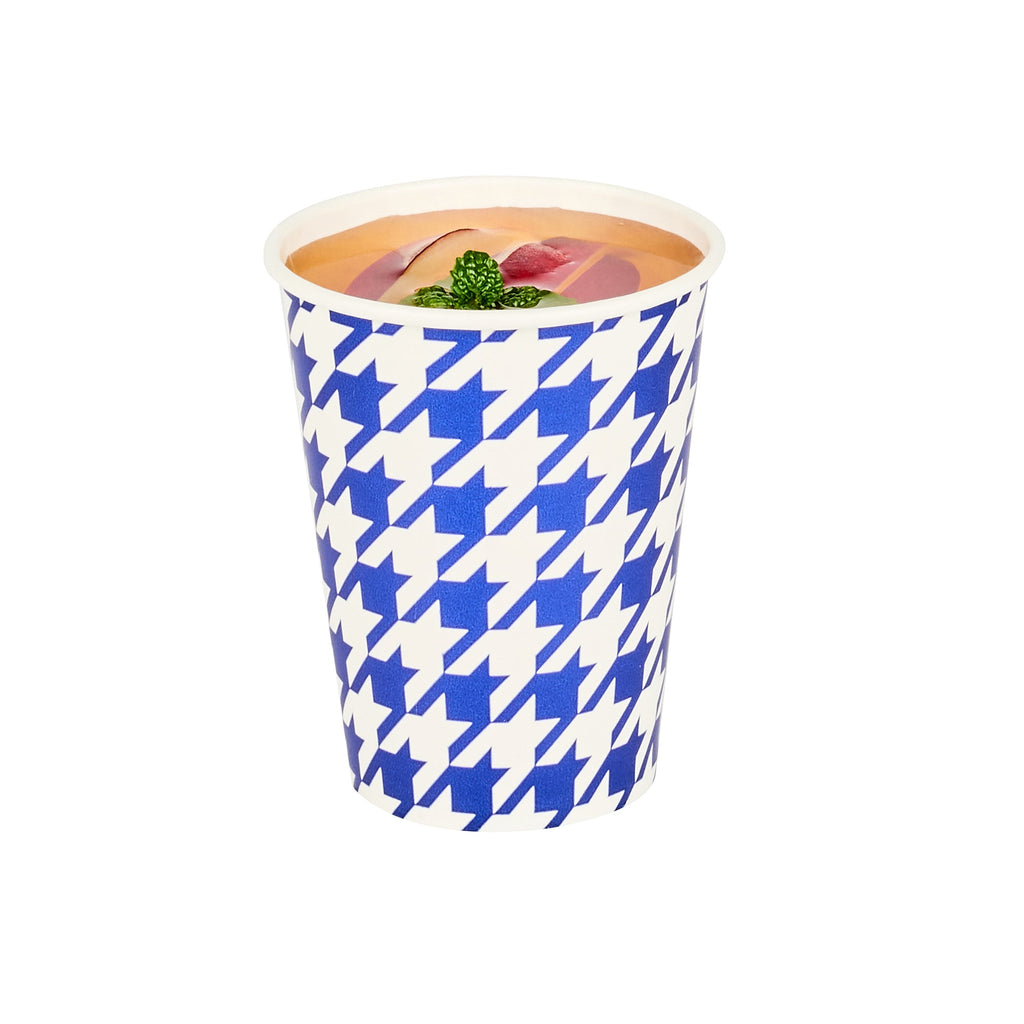 Chef 101 9 oz Round Blue Houndstooth Paper Cold Cup - 3" x 3" x 3 3/4" - 25 count box