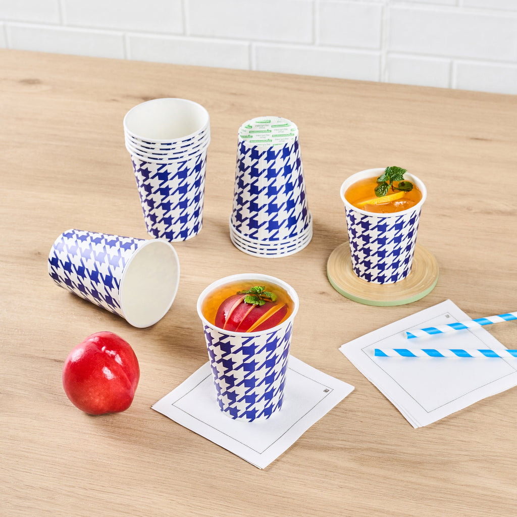 Chef 101 9 oz Round Blue Houndstooth Paper Cold Cup - 3" x 3" x 3 3/4" - 500 count box