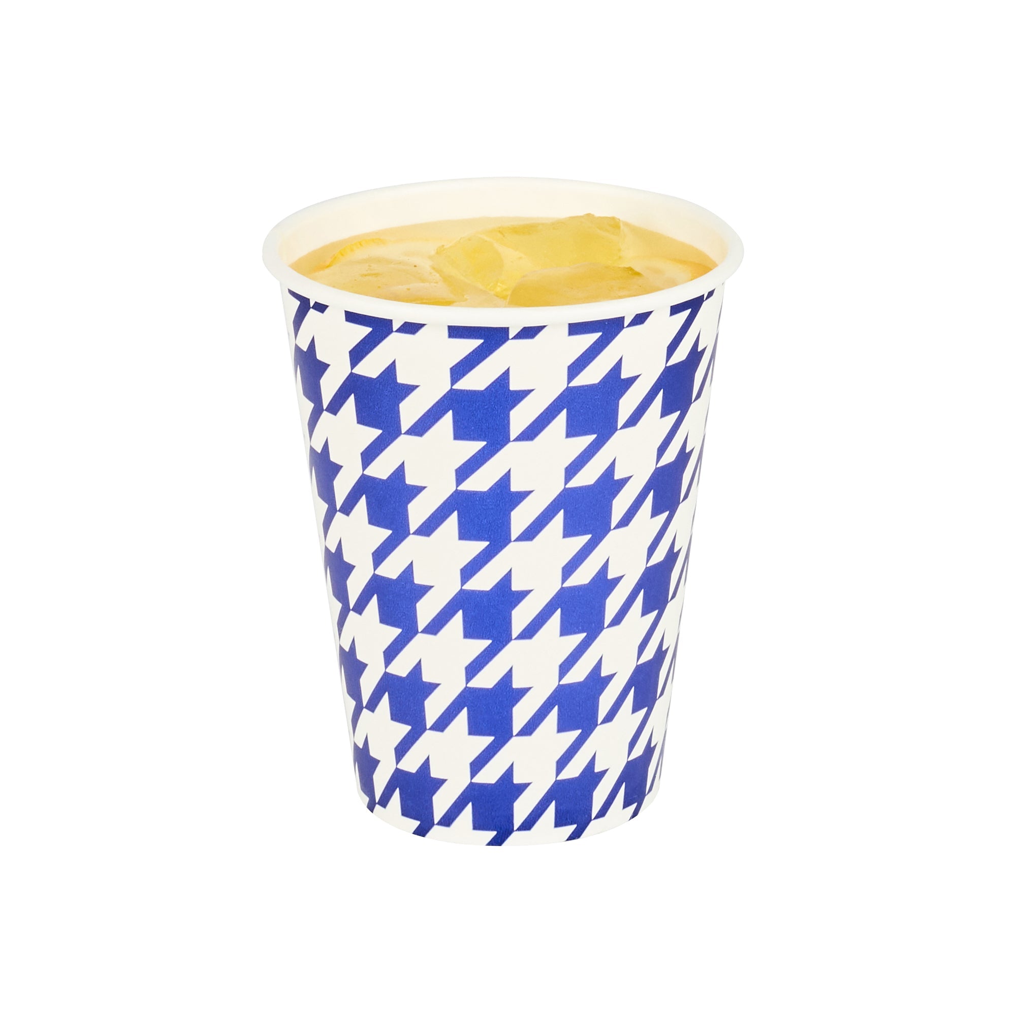 Chef 101 12 oz Round Blue Houndstooth Paper Cold Cup - 3 1/2" x 3 1/2" x 4 1/4" - 25 count box
