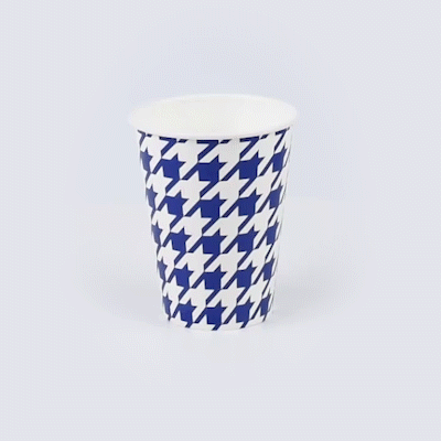 Chef 101 12 oz Round Blue Houndstooth Paper Cold Cup - 3 1/2" x 3 1/2" x 4 1/4" - 25 count box