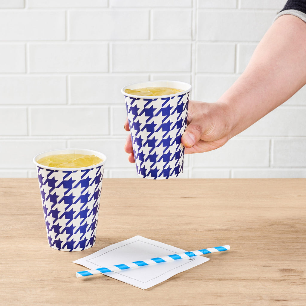 Chef 101 12 oz Round Blue Houndstooth Paper Cold Cup - 3 1/2" x 3 1/2" x 4 1/4" - 25 count box