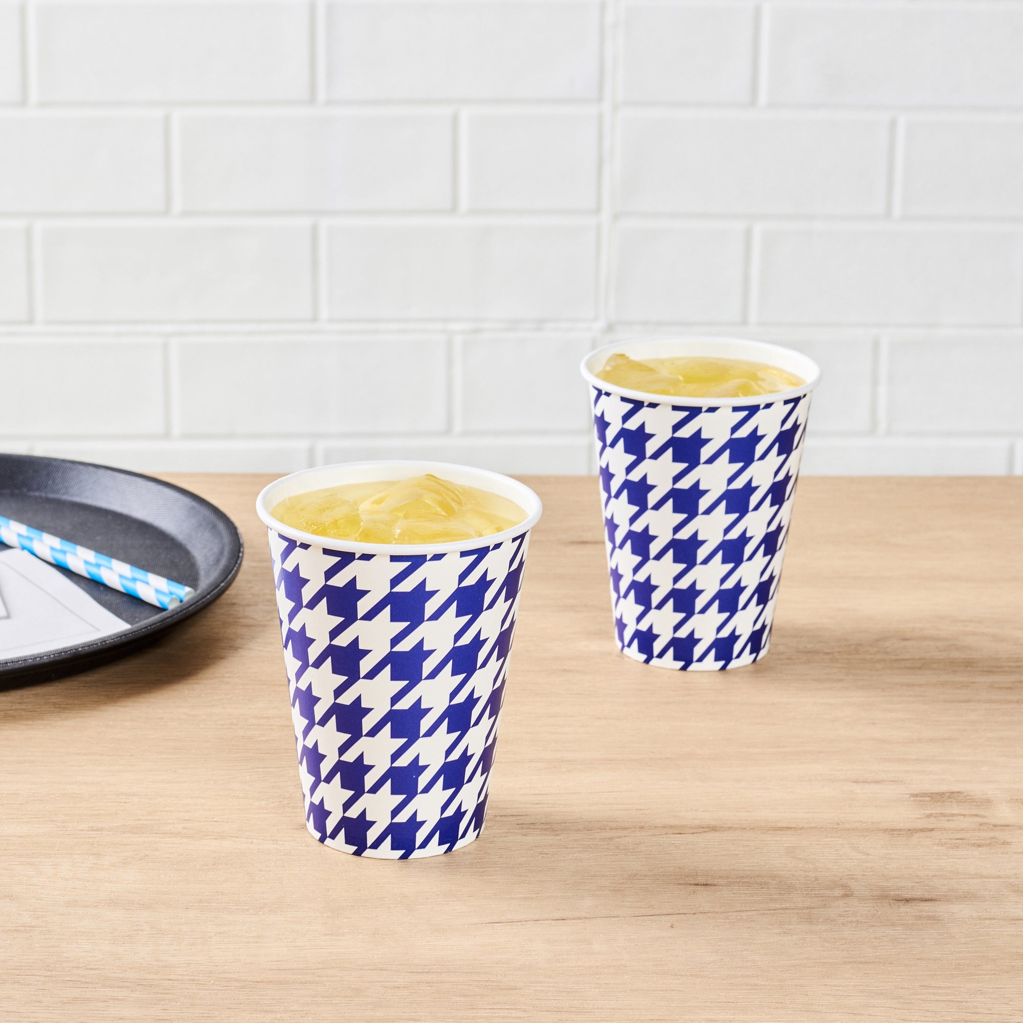 Chef 101 12 oz Round Blue Houndstooth Paper Cold Cup - 3 1/2" x 3 1/2" x 4 1/4" - 500 count box
