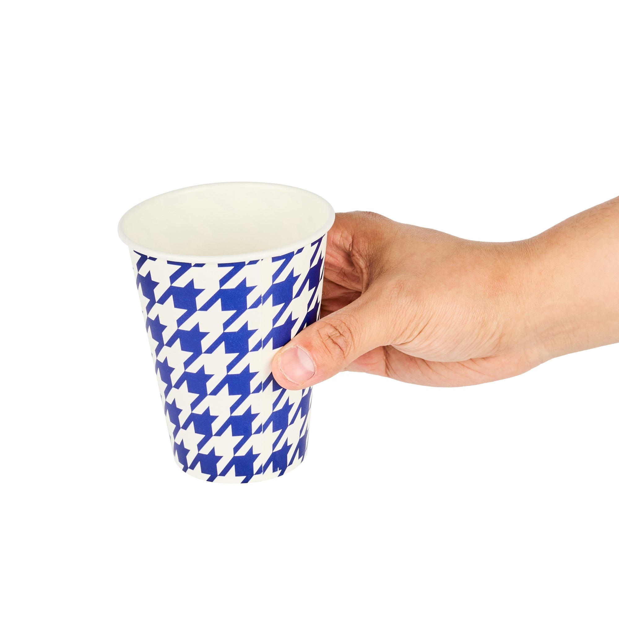 Chef 101 12 oz Round Blue Houndstooth Paper Cold Cup - 3 1/2" x 3 1/2" x 4 1/4" - 500 count box