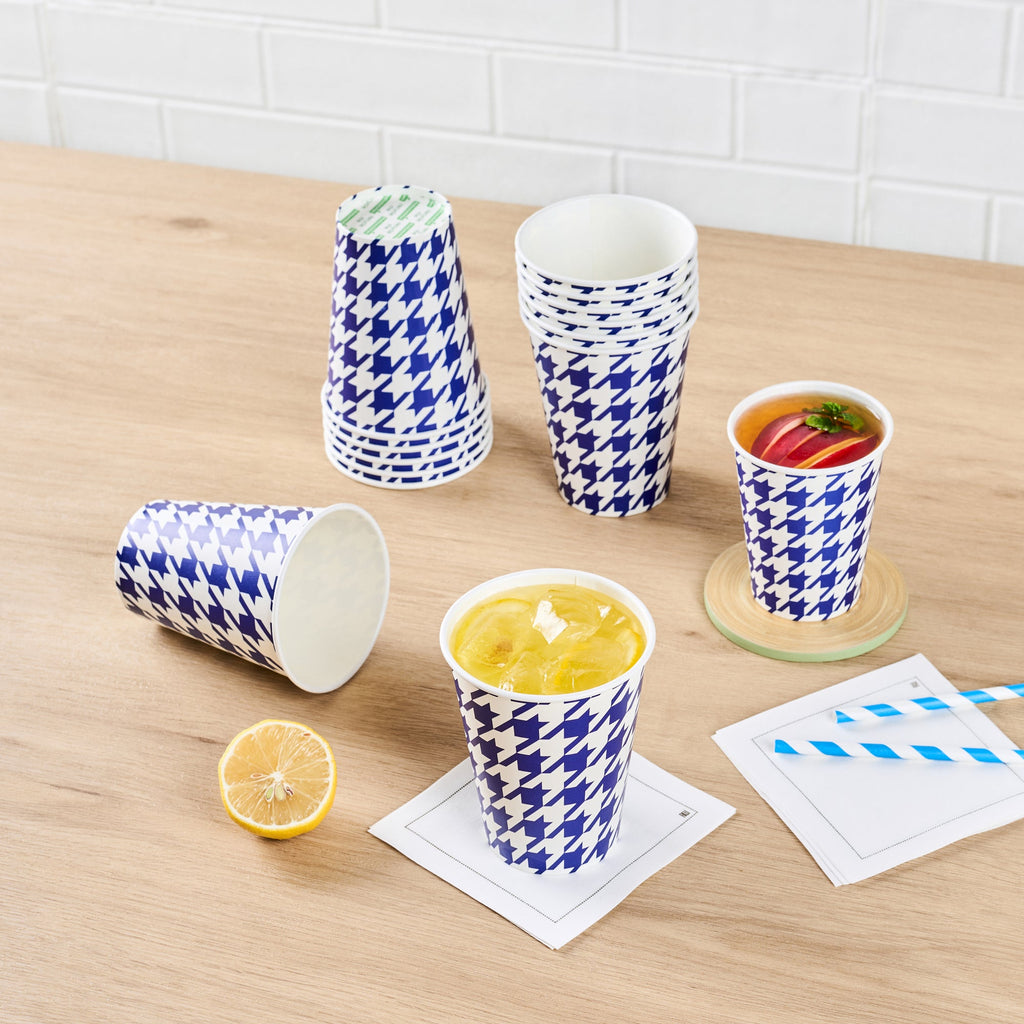 Chef 101 12 oz Round Blue Houndstooth Paper Cold Cup - 3 1/2" x 3 1/2" x 4 1/4" - 500 count box