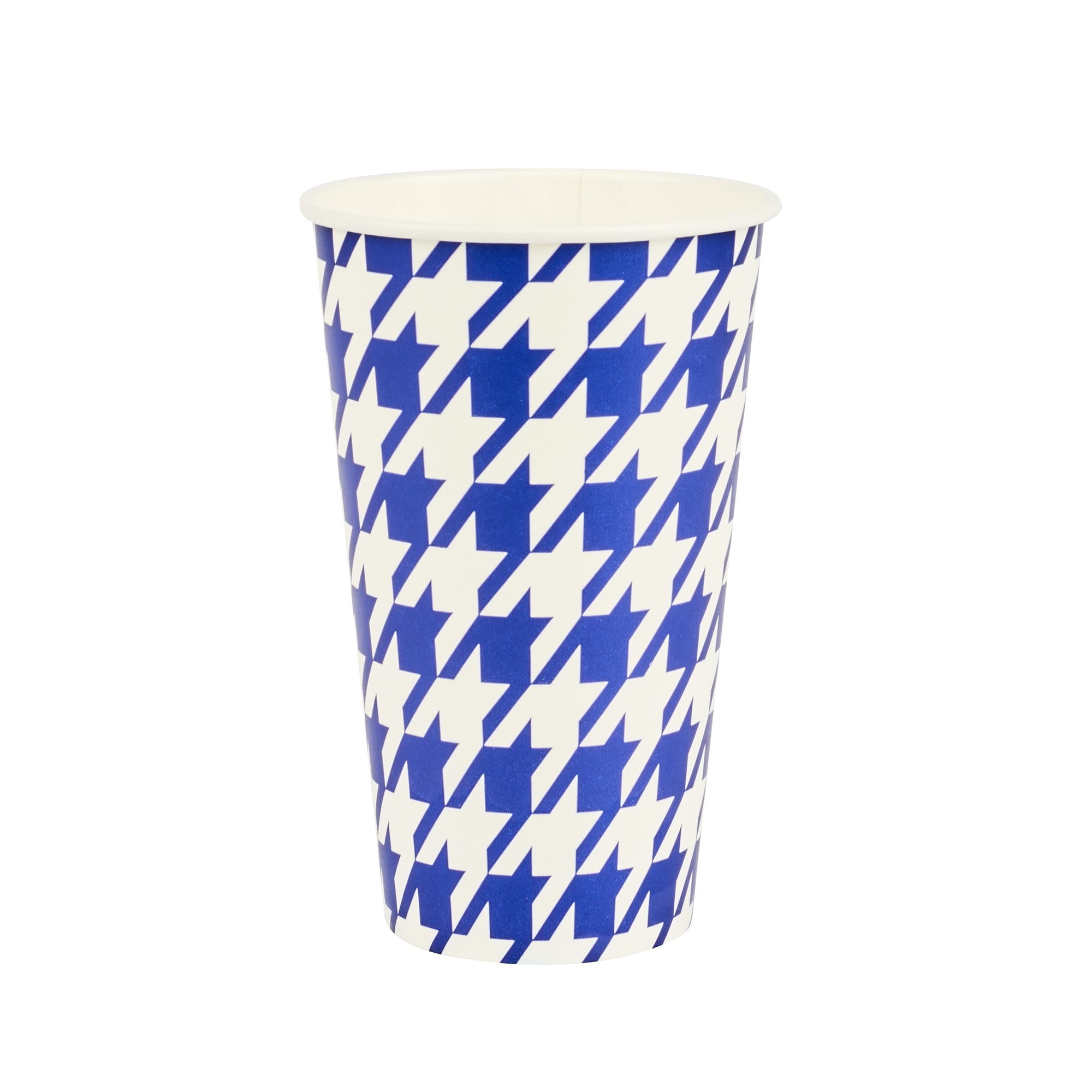 Chef 101 16 oz Round Blue Houndstooth Paper Cold Cup - 3 1/2" x 3 1/2" x 5 1/2" - 500 count box