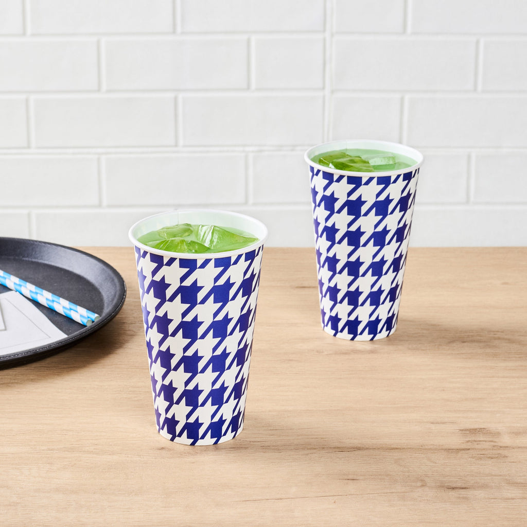 Chef 101 16 oz Round Blue Houndstooth Paper Cold Cup - 3 1/2" x 3 1/2" x 5 1/2" - 25 count box