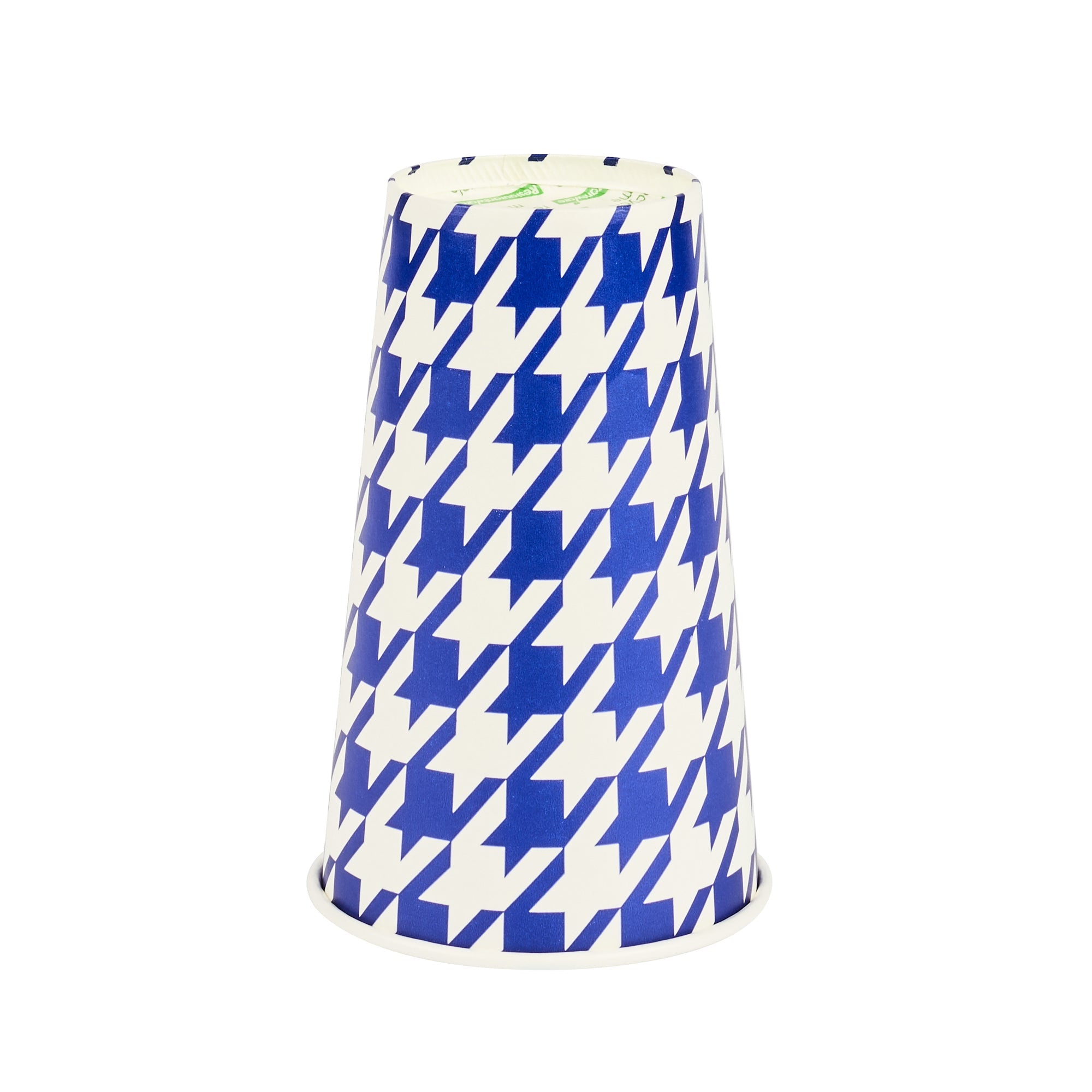 Chef 101 16 oz Round Blue Houndstooth Paper Cold Cup - 3 1/2" x 3 1/2" x 5 1/2" - 25 count box
