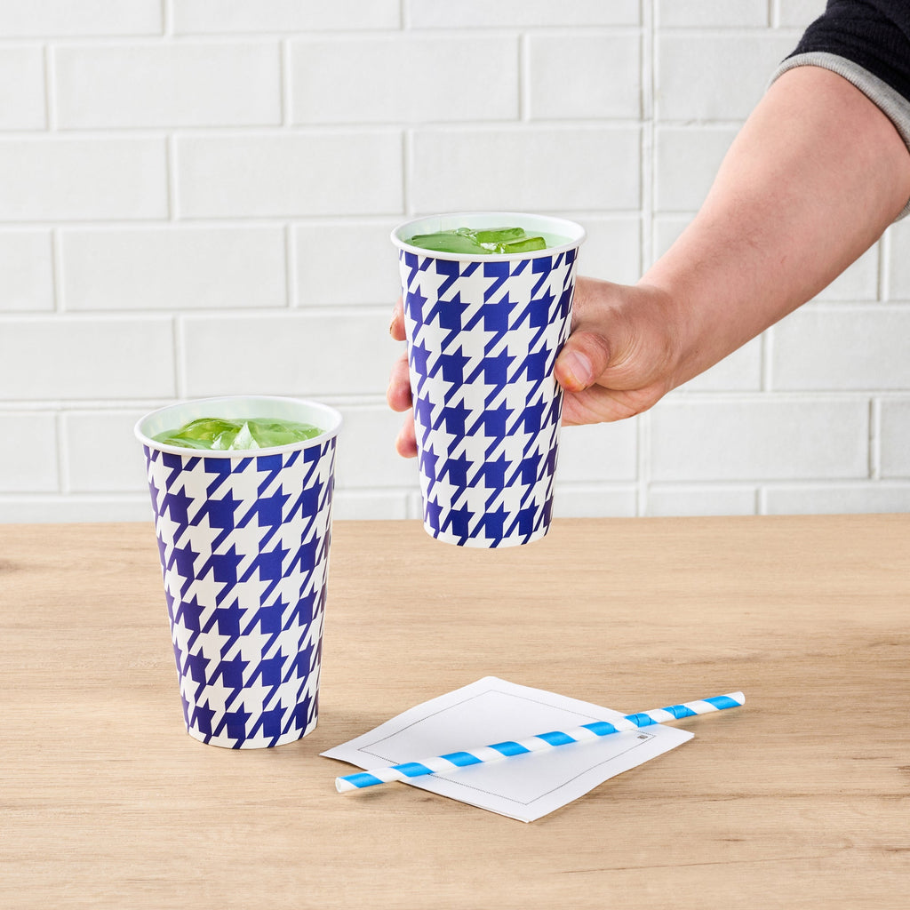 Chef 101 16 oz Round Blue Houndstooth Paper Cold Cup - 3 1/2" x 3 1/2" x 5 1/2" - 25 count box