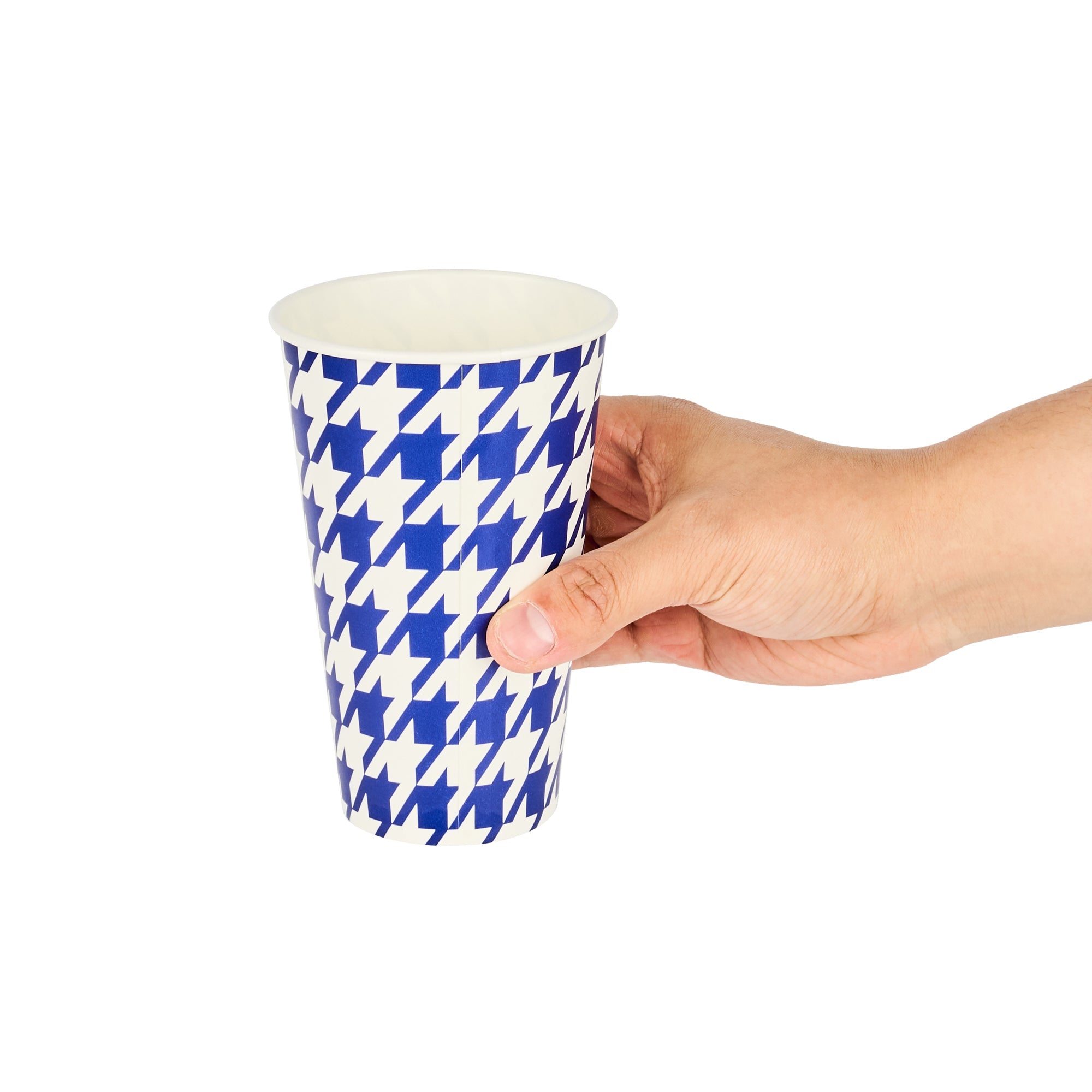 Chef 101 16 oz Round Blue Houndstooth Paper Cold Cup - 3 1/2" x 3 1/2" x 5 1/2" - 500 count box