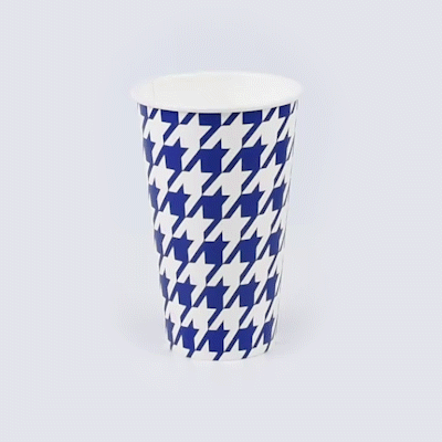 Chef 101 16 oz Round Blue Houndstooth Paper Cold Cup - 3 1/2" x 3 1/2" x 5 1/2" - 500 count box